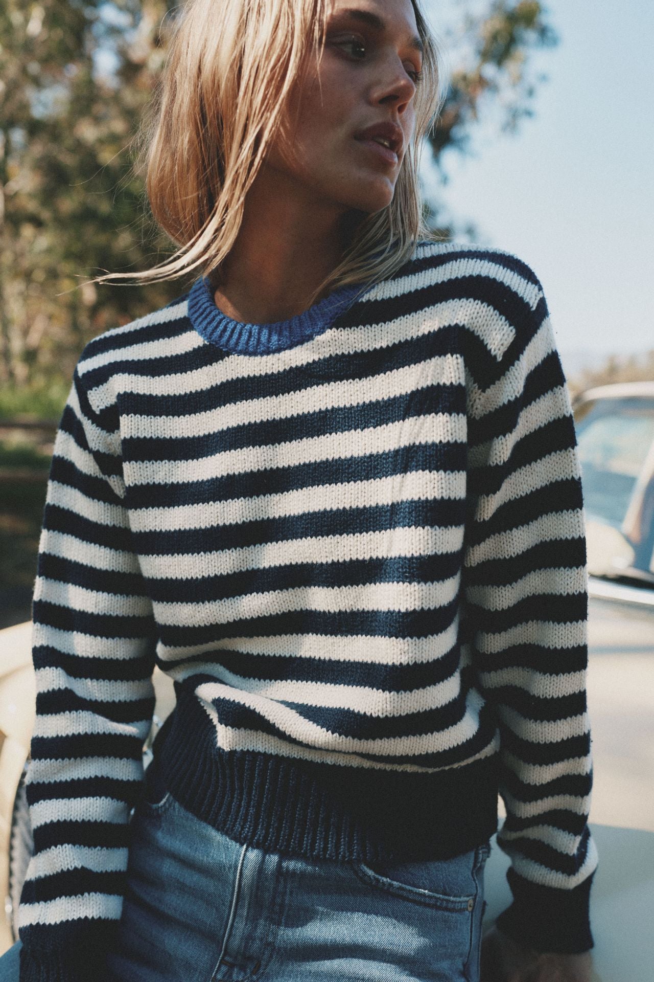 Cleo Sweater Antique White W/ Navy Stripe
