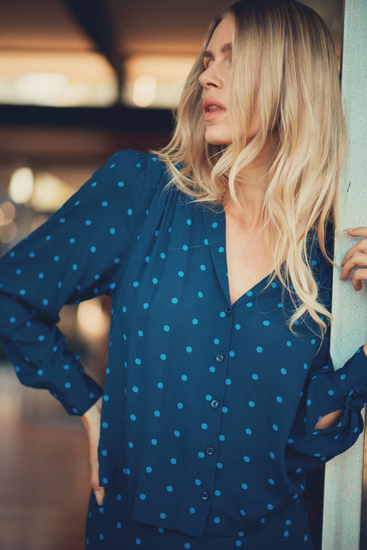 Amara Blouse Azure Polka Dot