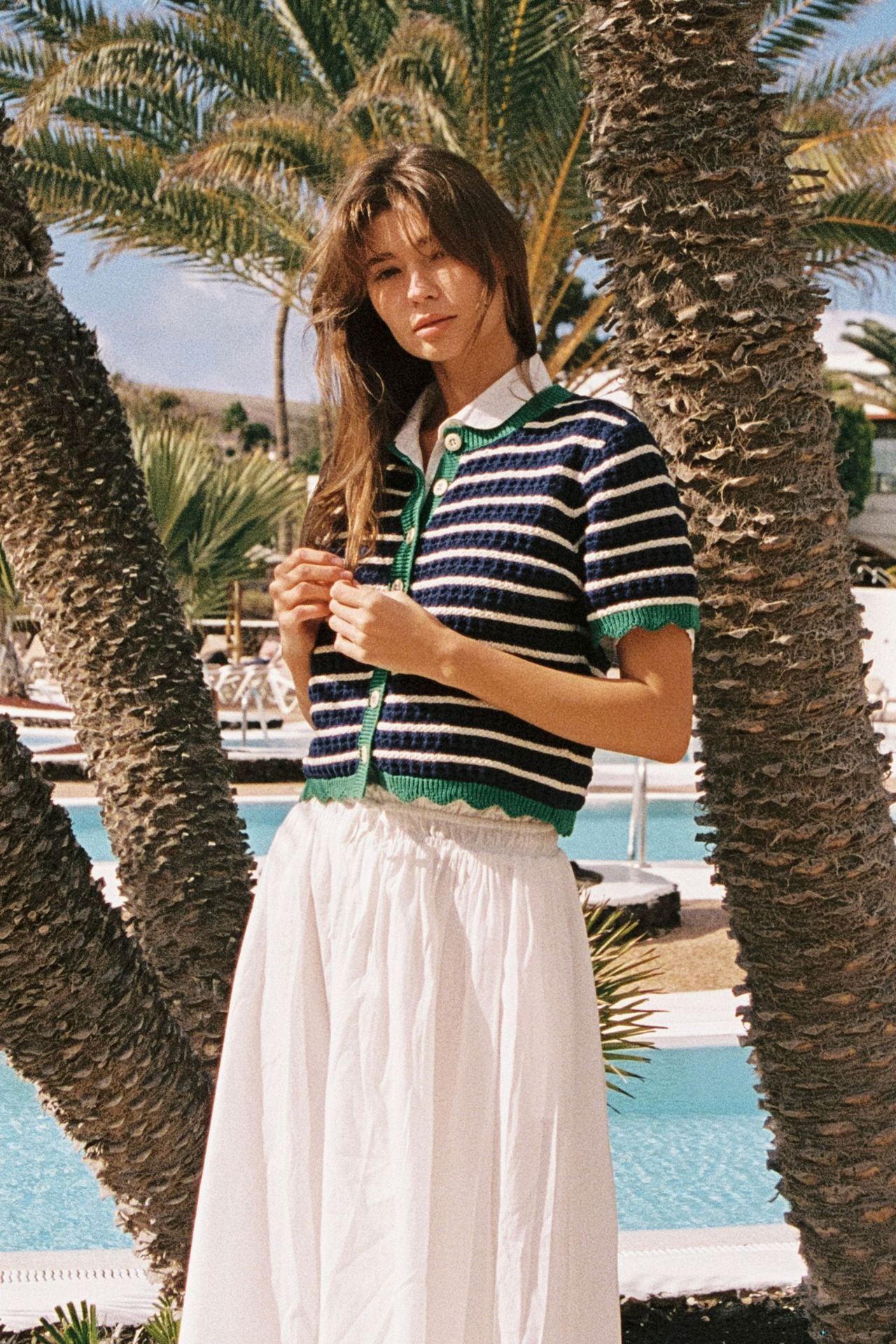 Aurora Cardigan Navy W/ Antique White Stripe