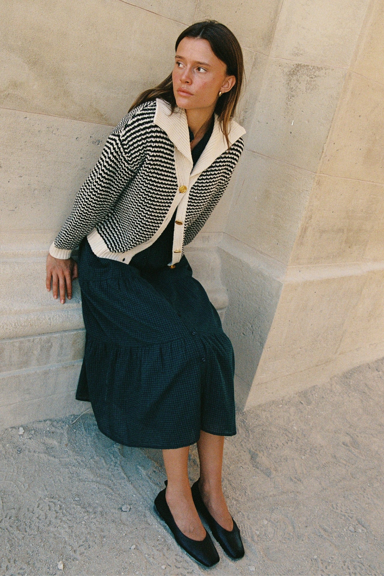 Savannah Cardigan Antique White & Black Stripe