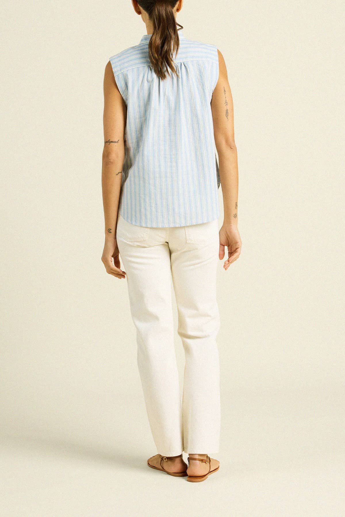 Eres Sleeveless Shirt Blue Oxford Stripe