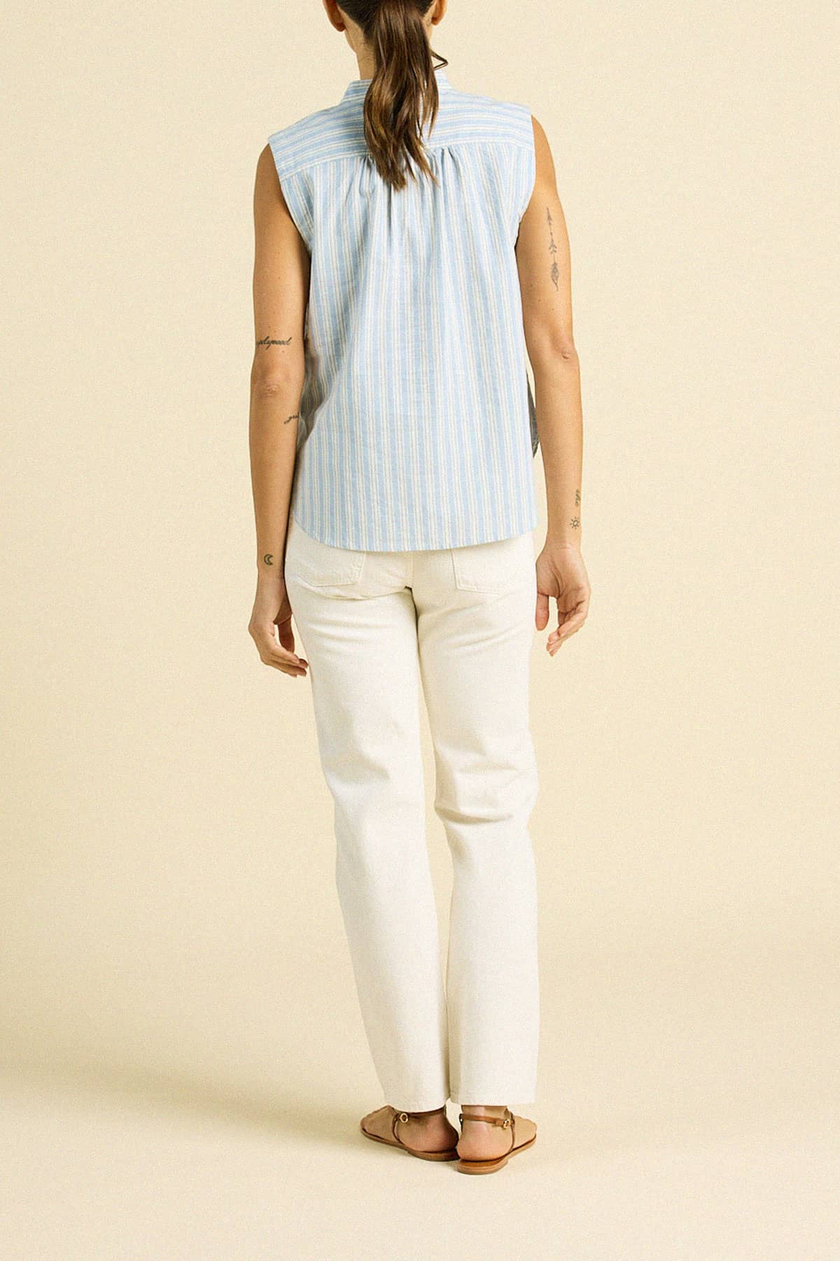 Eres Sleeveless Shirt Blue Oxford Stripe
