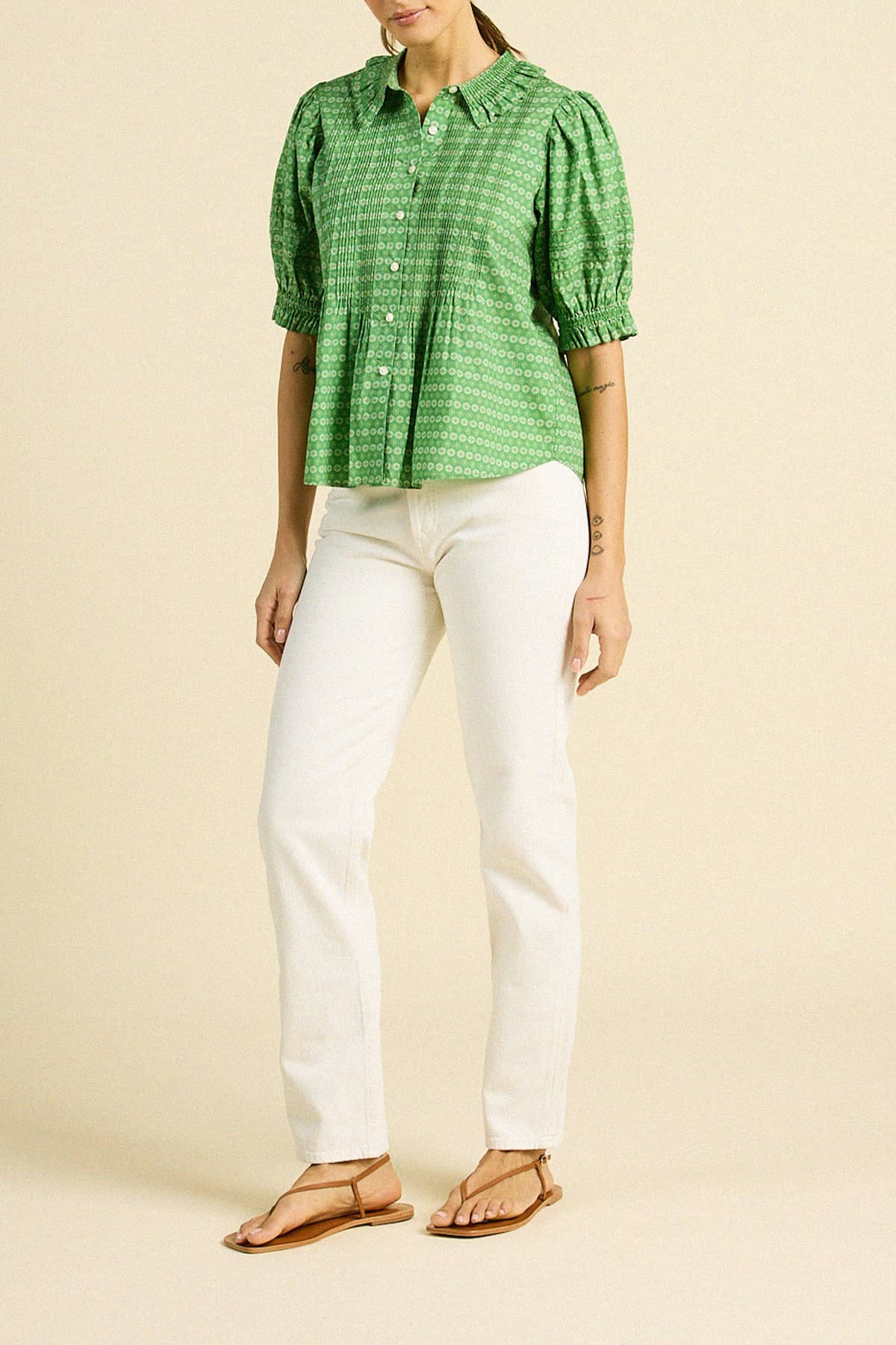Jess Blouse Green Medallion
