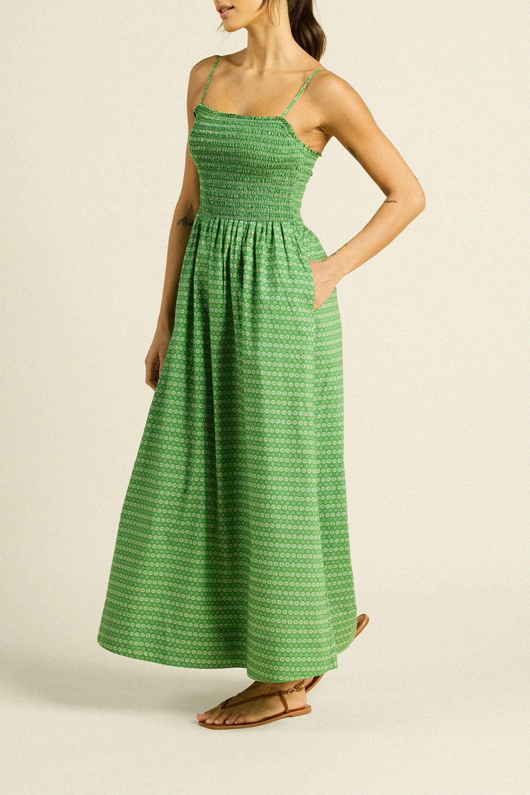 Carmen Dress Green Medallion