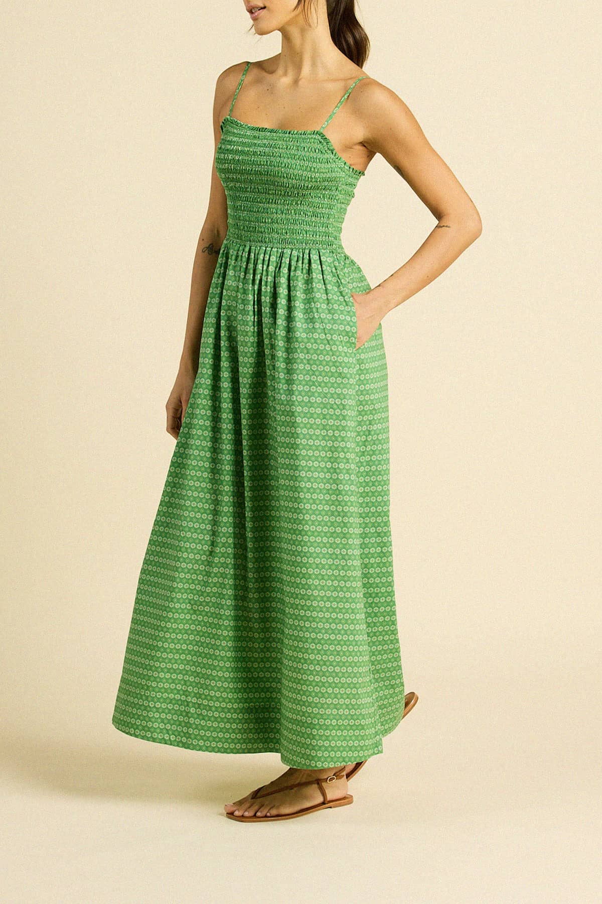 Carmen Dress Green Medallion