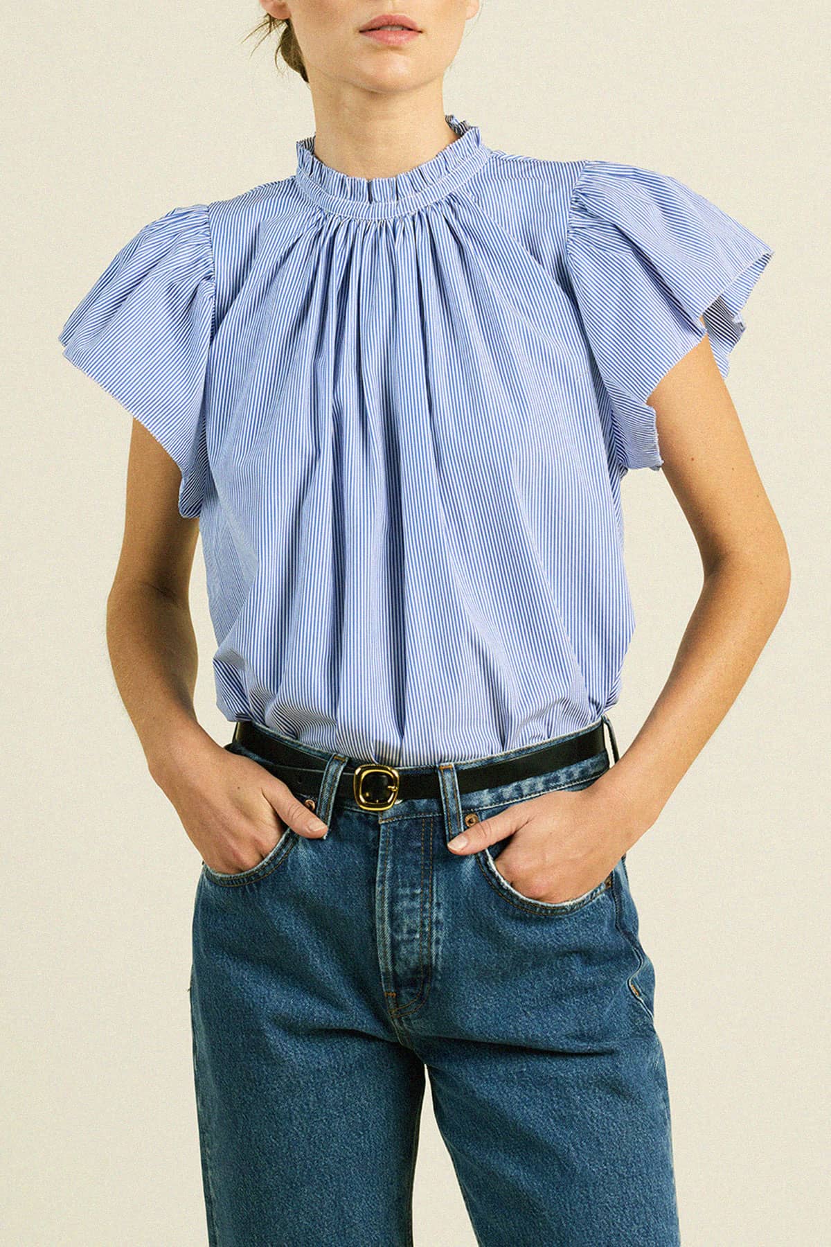 Carla Highneck Shirt Blue/White Stripe
