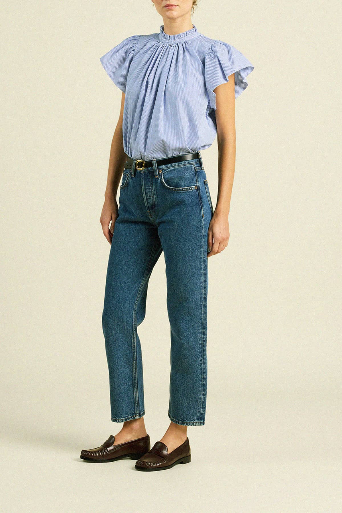 Carla Highneck Shirt Blue/White Stripe