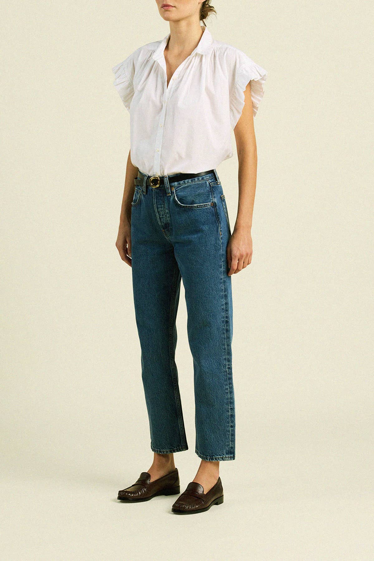 Marianne B Ruffle Sleeve Shirt White Poplin