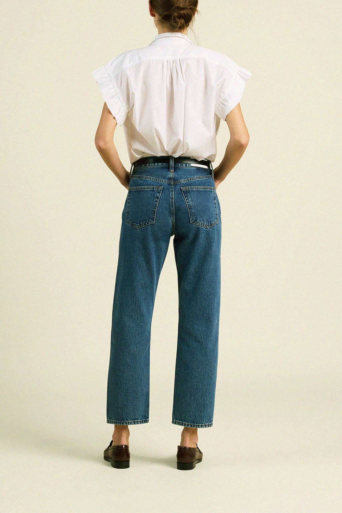 Marianne B Ruffle Sleeve Shirt White Poplin