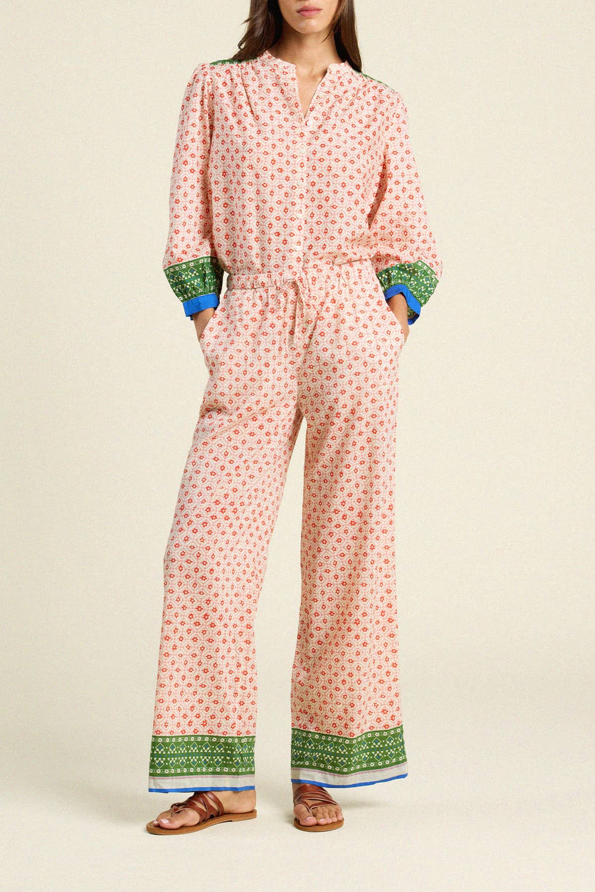 Clara Blouse Santorini Border