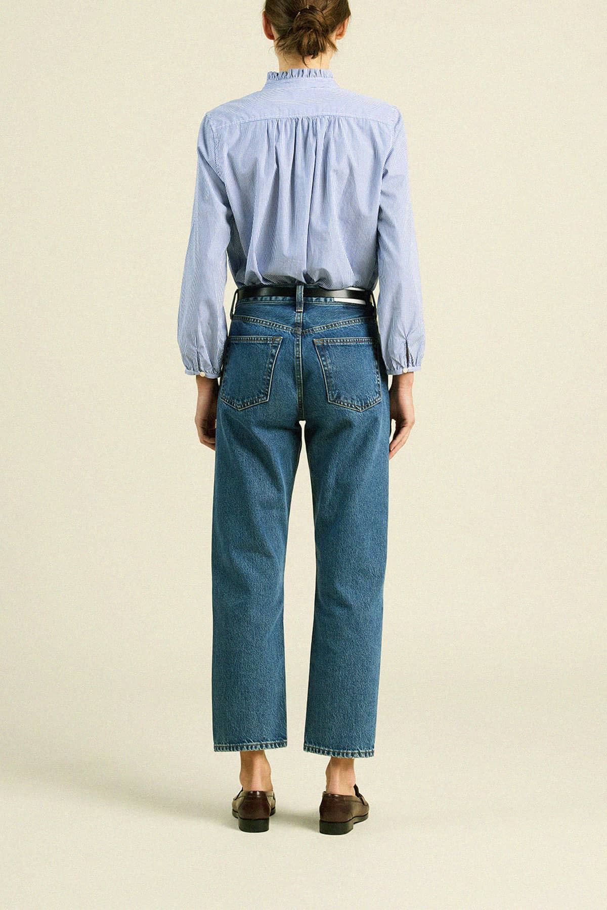 Sara B Henley Shirt Blue/White Stripe