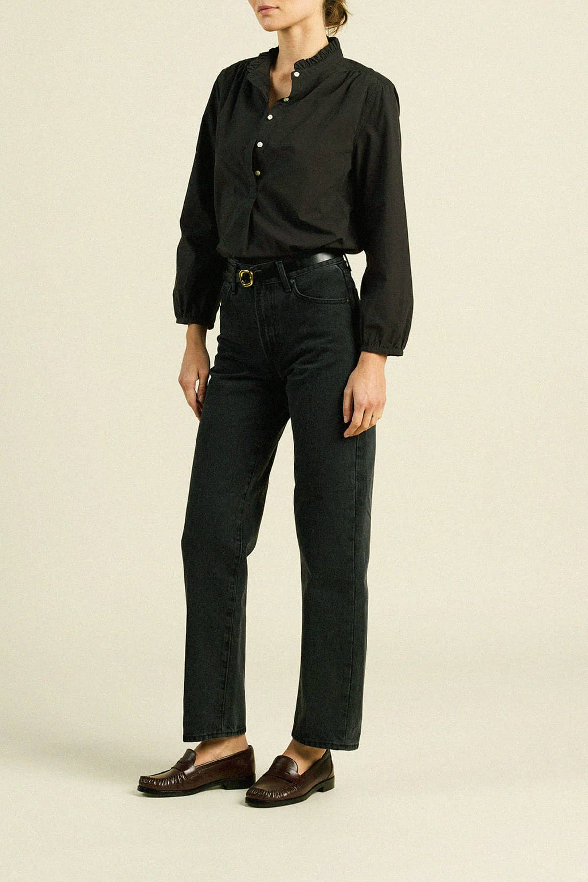 Sara "B" Henley Shirt Black Poplin