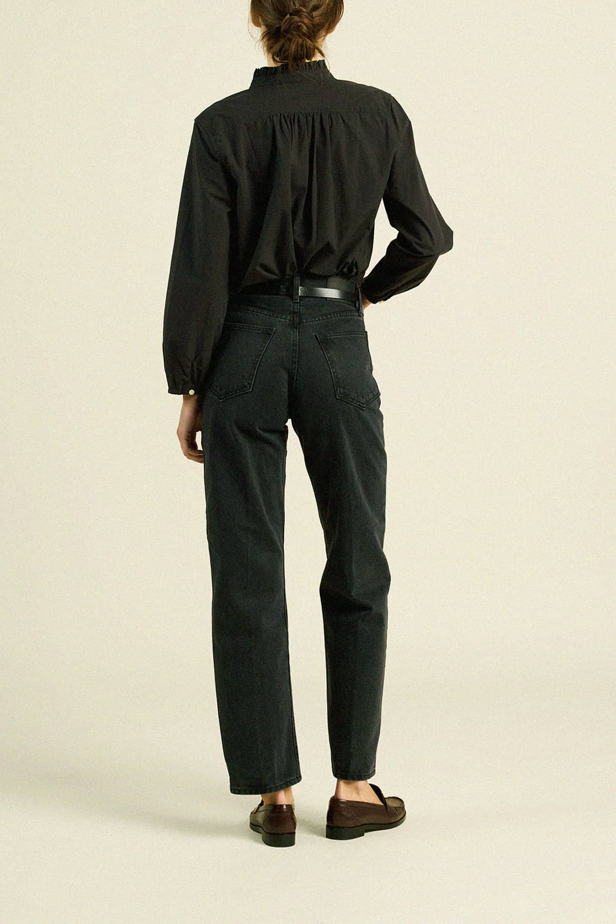 Sara "B" Henley Shirt Black Poplin