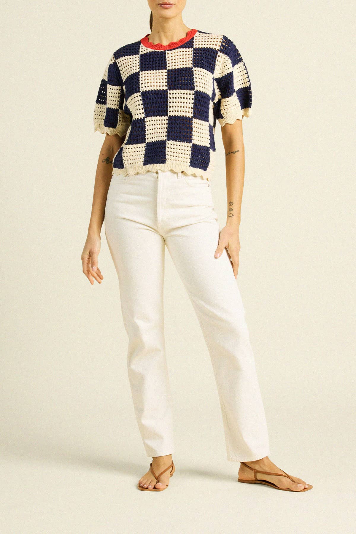 Jules Sweater T-Shirt Navy/Antique White Check