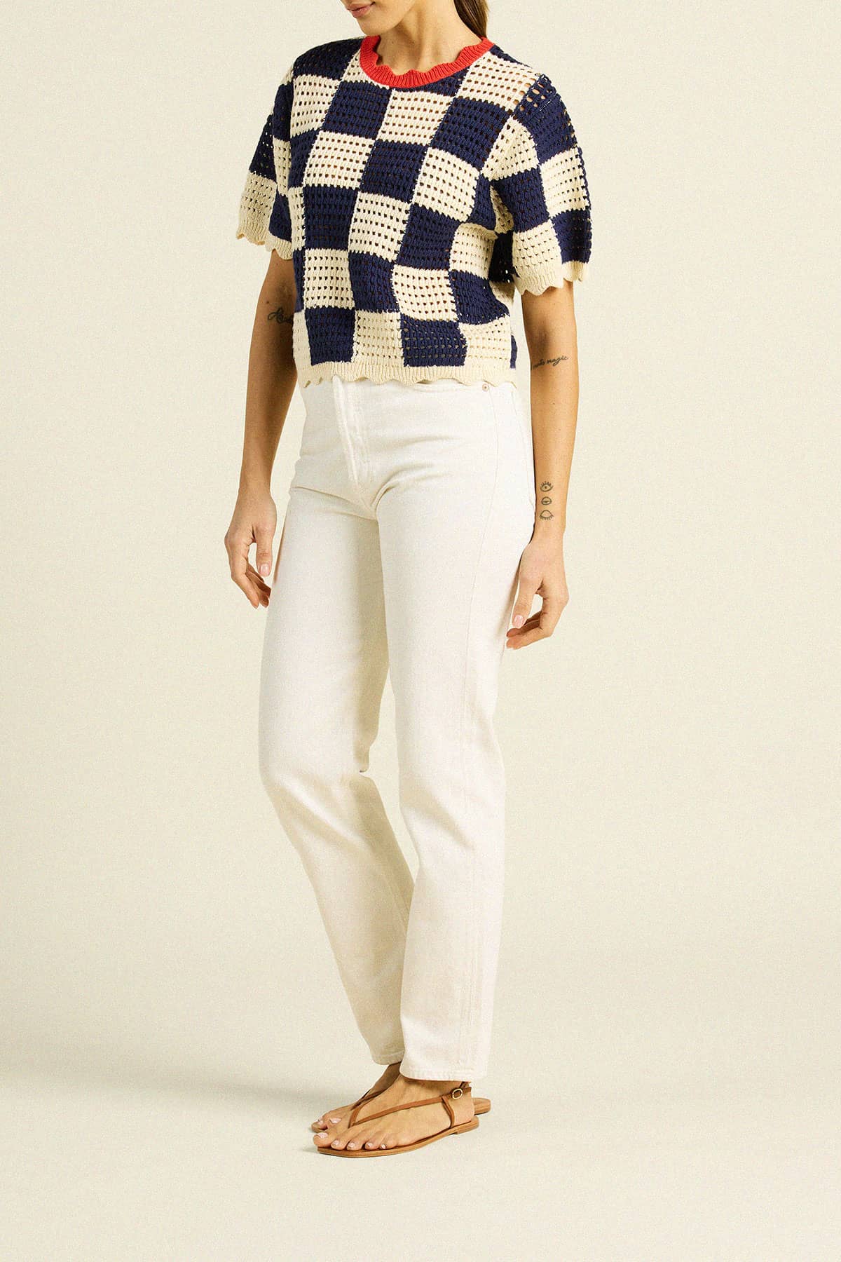 Jules Sweater T-Shirt Navy/Antique White Check