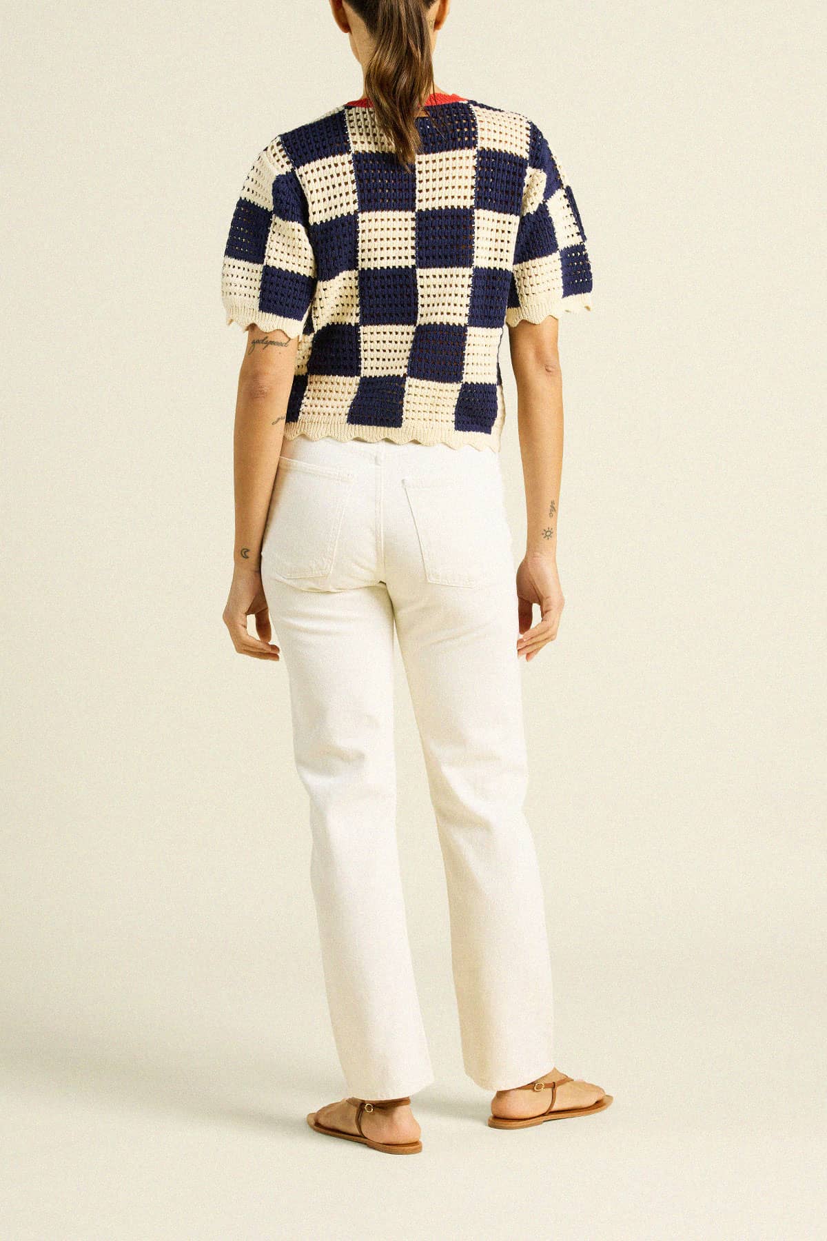 Jules Sweater T-Shirt Navy/Antique White Check