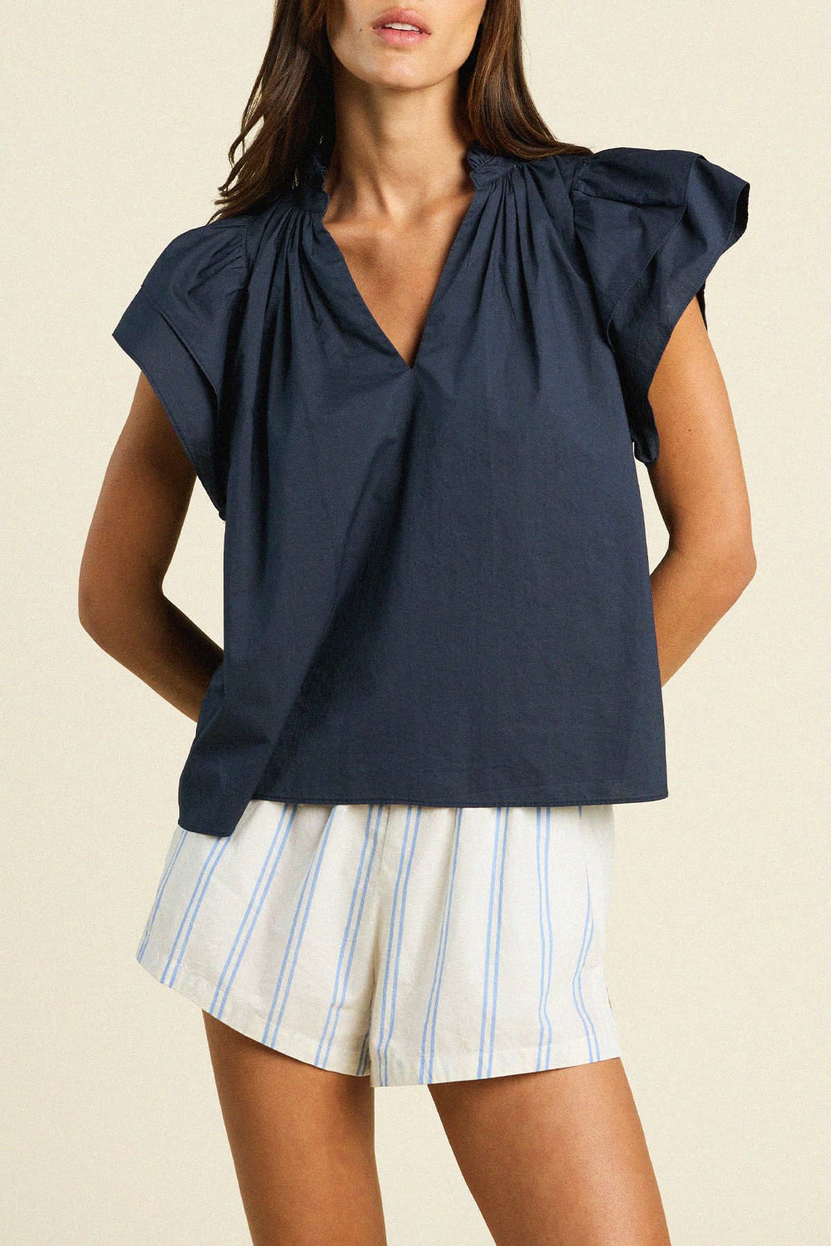 Clover Blouse Navy Poplin
