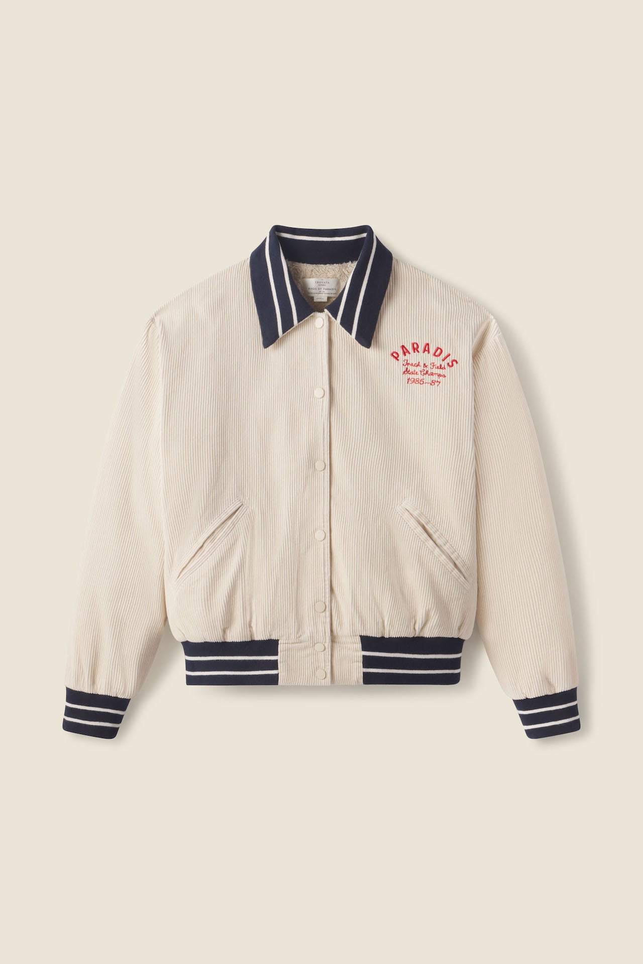 Women's Logan Varsity Jacket Oat - Size XS | Trovata Birds of Paradis