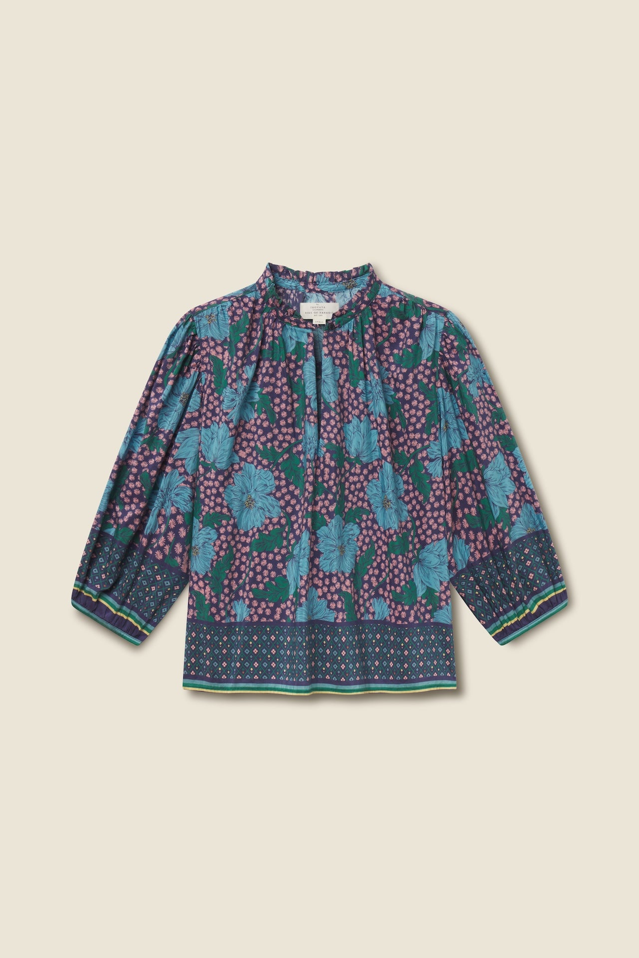Trovata Orly blouse in Midnight Trellis, cotton-silk blend