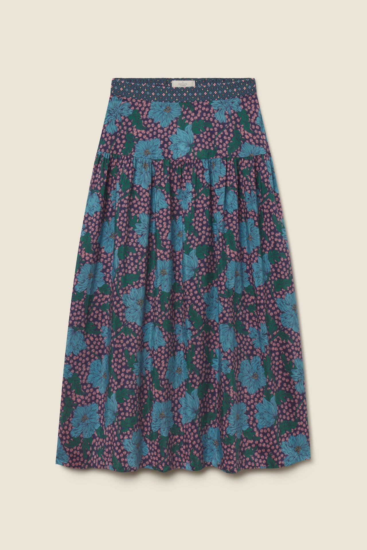 Trovata Lydia skirt in Midnight Trellis, cotton-silk blend