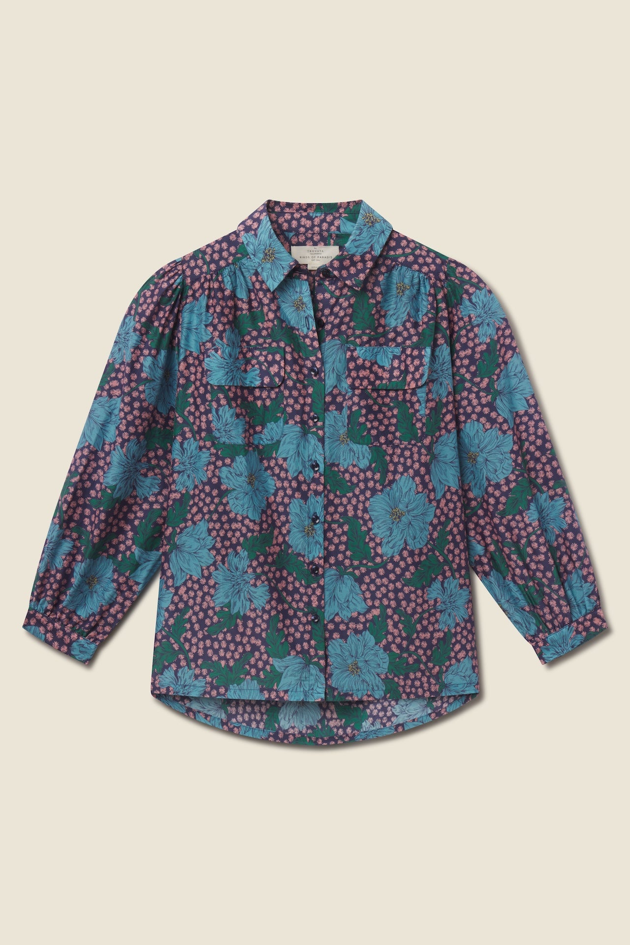 Trovata Zola blouse in Midnight Trellis, cotton-silk blend