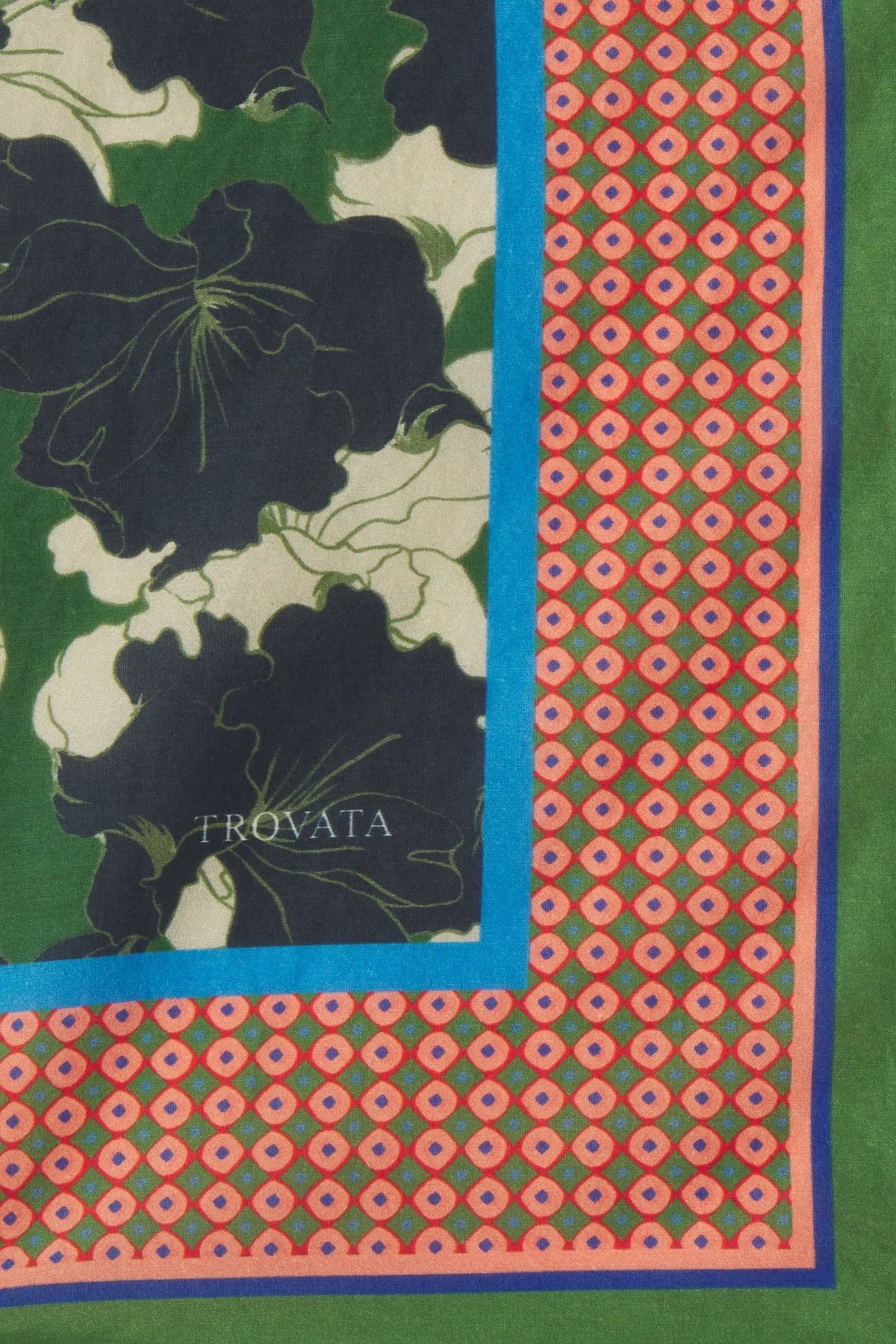 Trovata Nightfall Bloom fabric swatch, cotton-silk blend