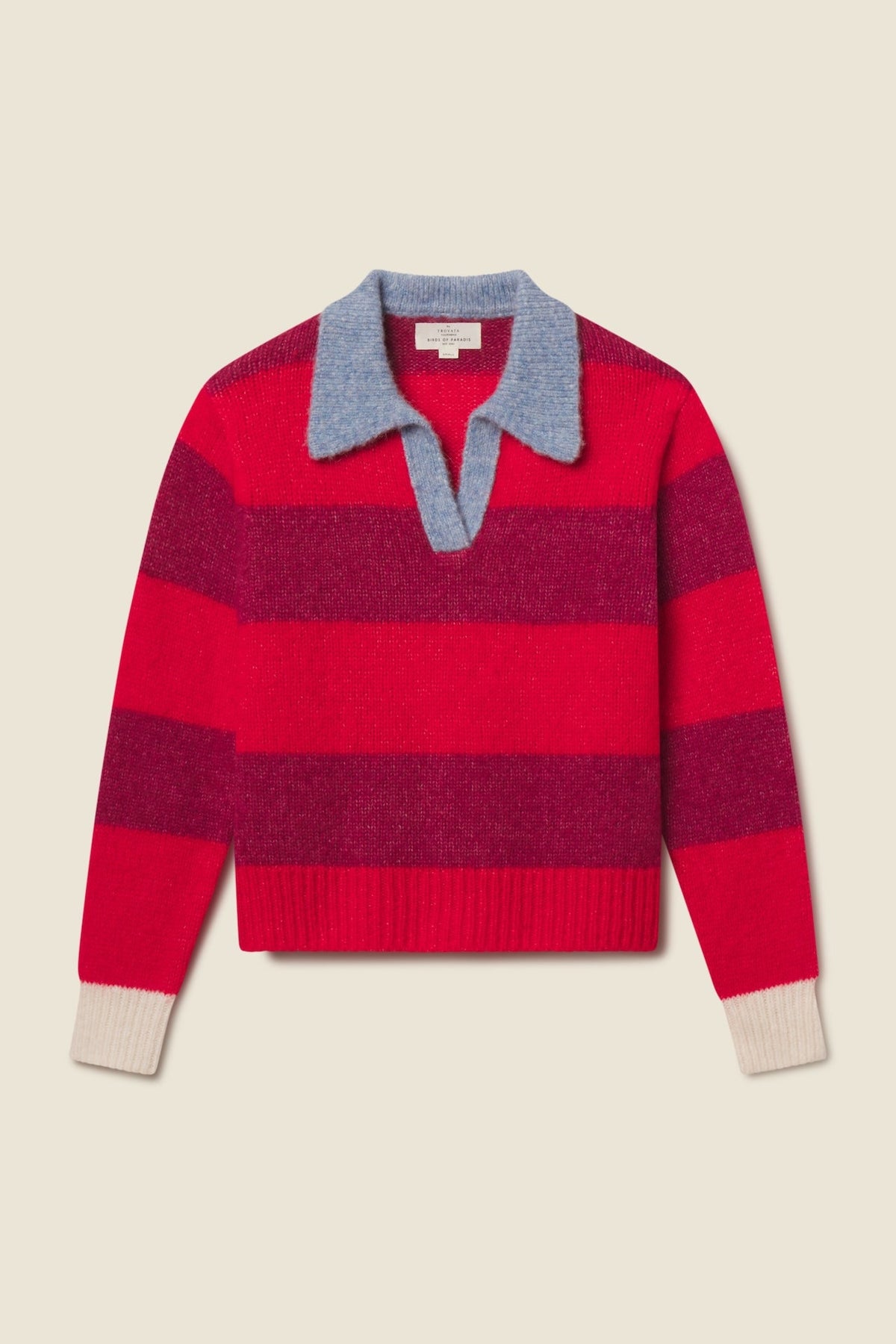 Trovata Parker polo sweater in Red Stripe, alpaca-wool blend
