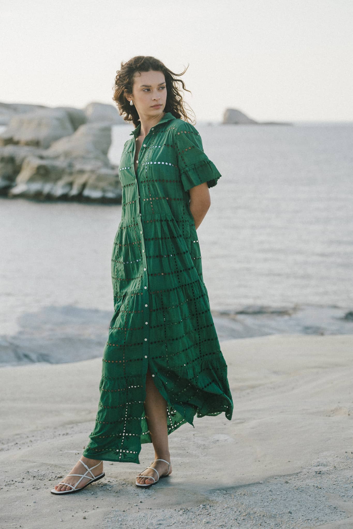 Martine Dress Emerald Eyelet