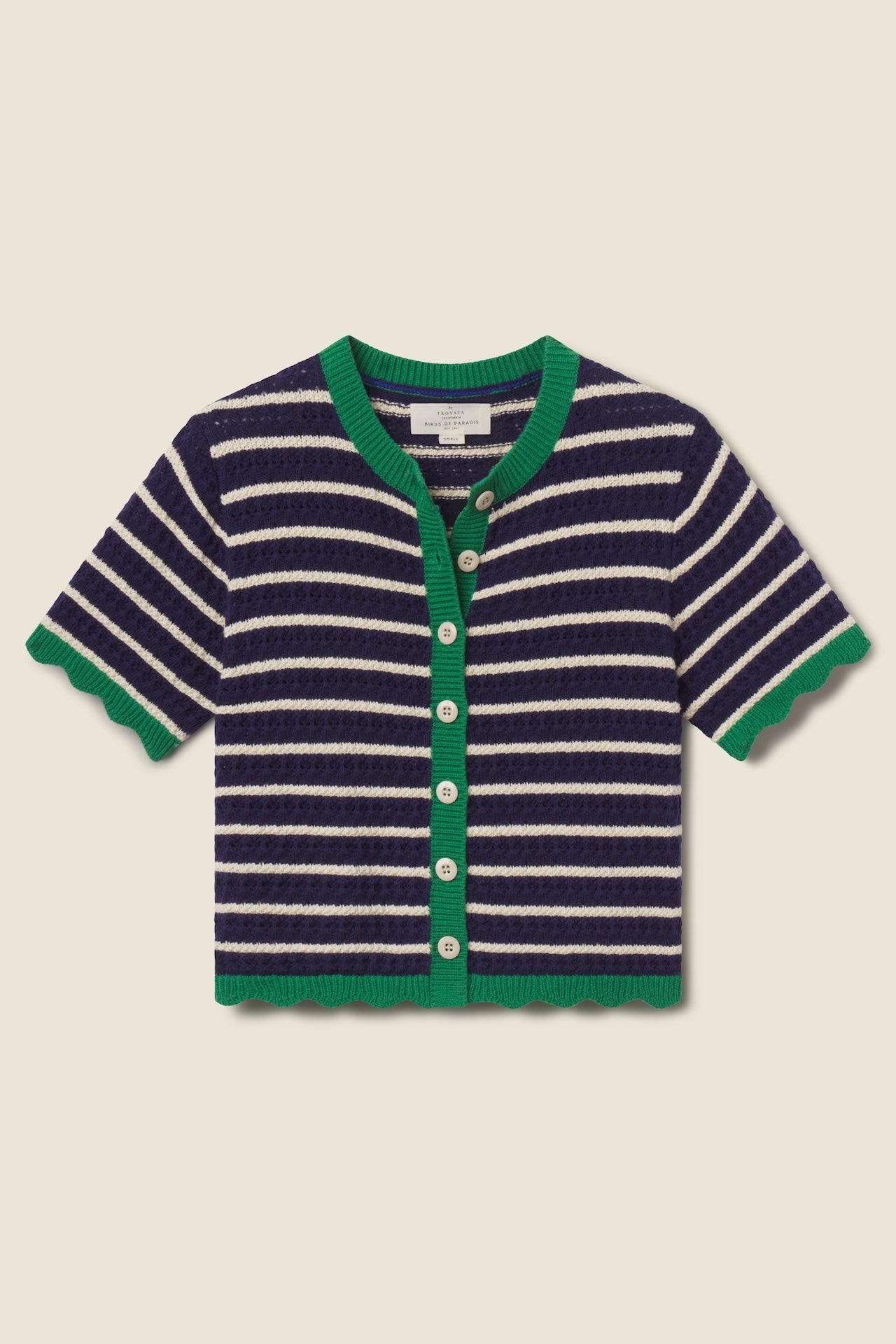 Aurora Cardigan Navy W/ Antique White Stripe