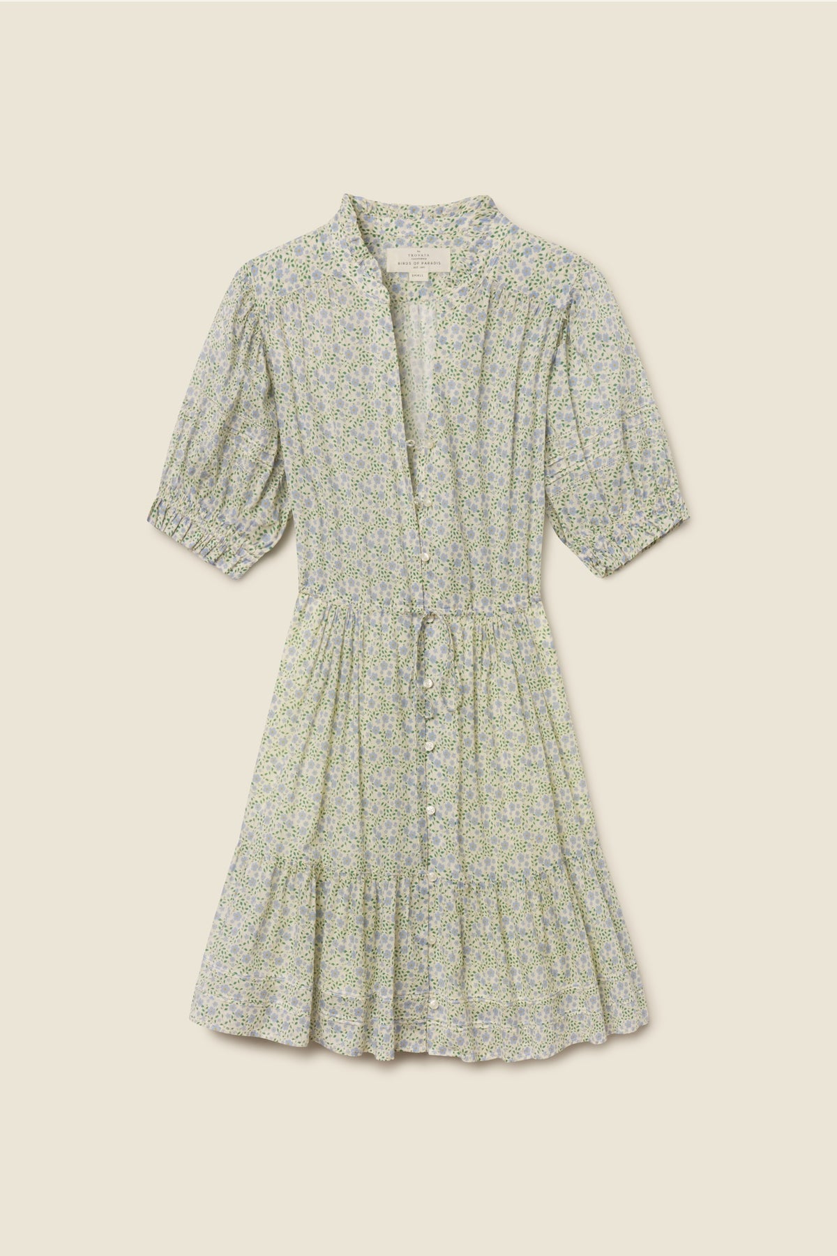 green and white ditsy dress Trovata Women's Phoebe Nantucket | Size: L Puff sleeve