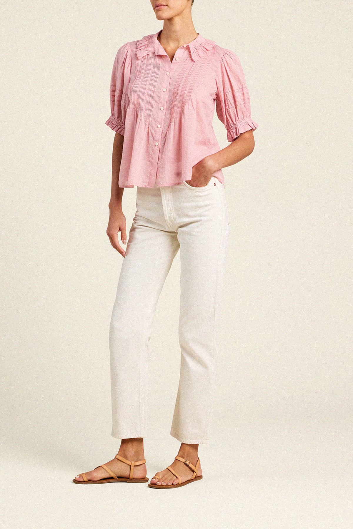 Jess Blouse Blush Houndstooth