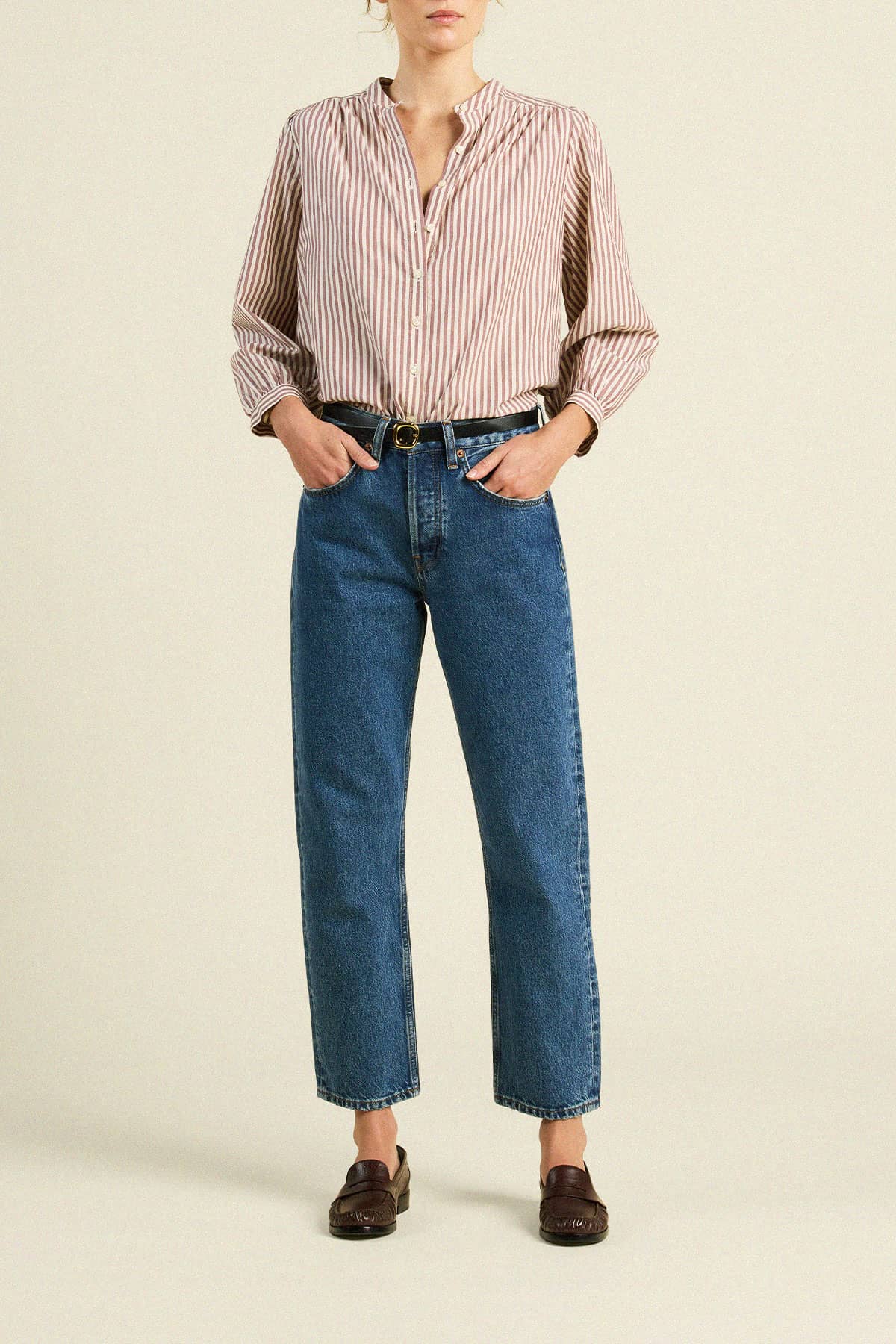Clara Blouse Burgundy Stripe