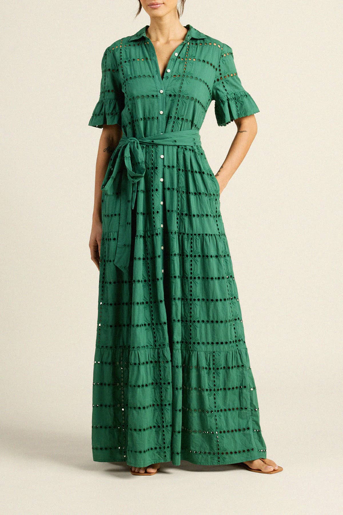 Martine Dress Emerald Eyelet
