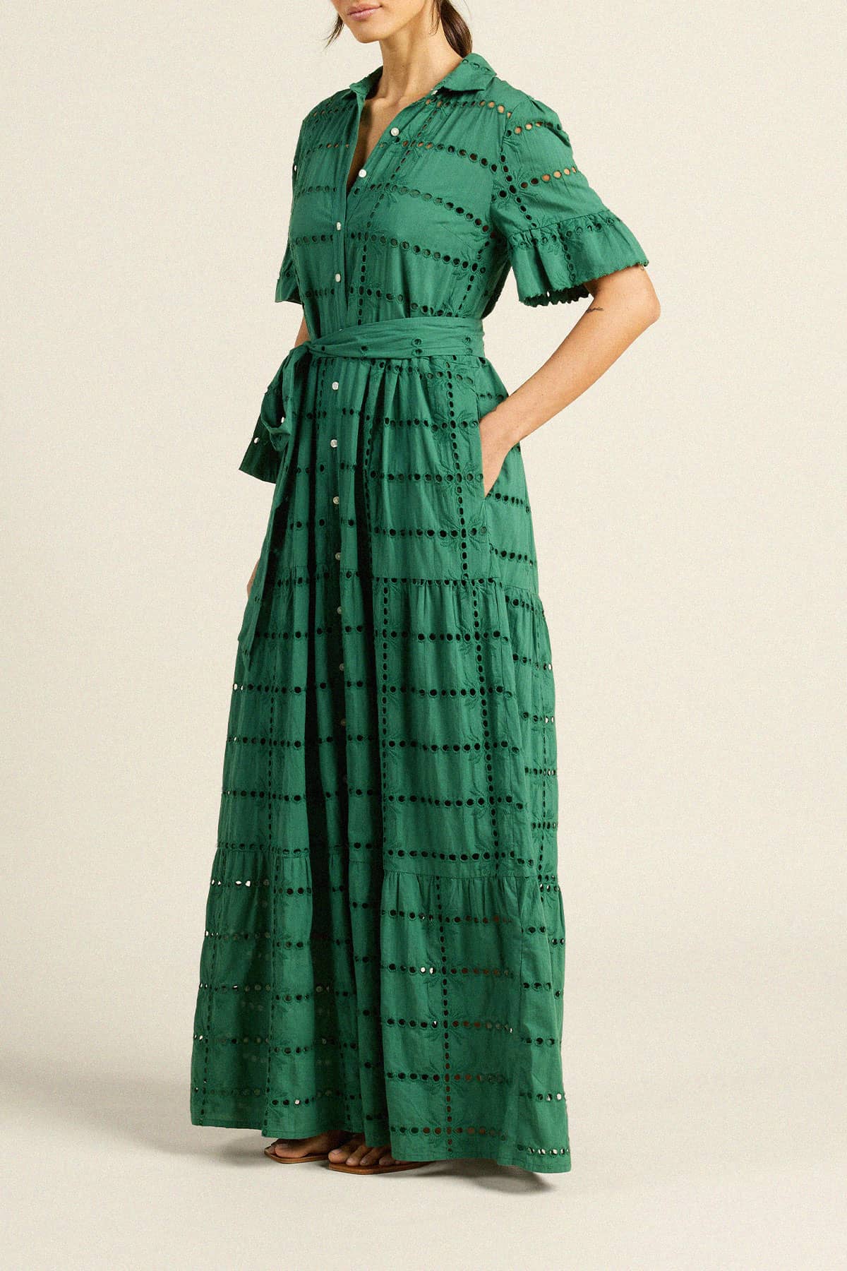 Martine Dress Emerald Eyelet