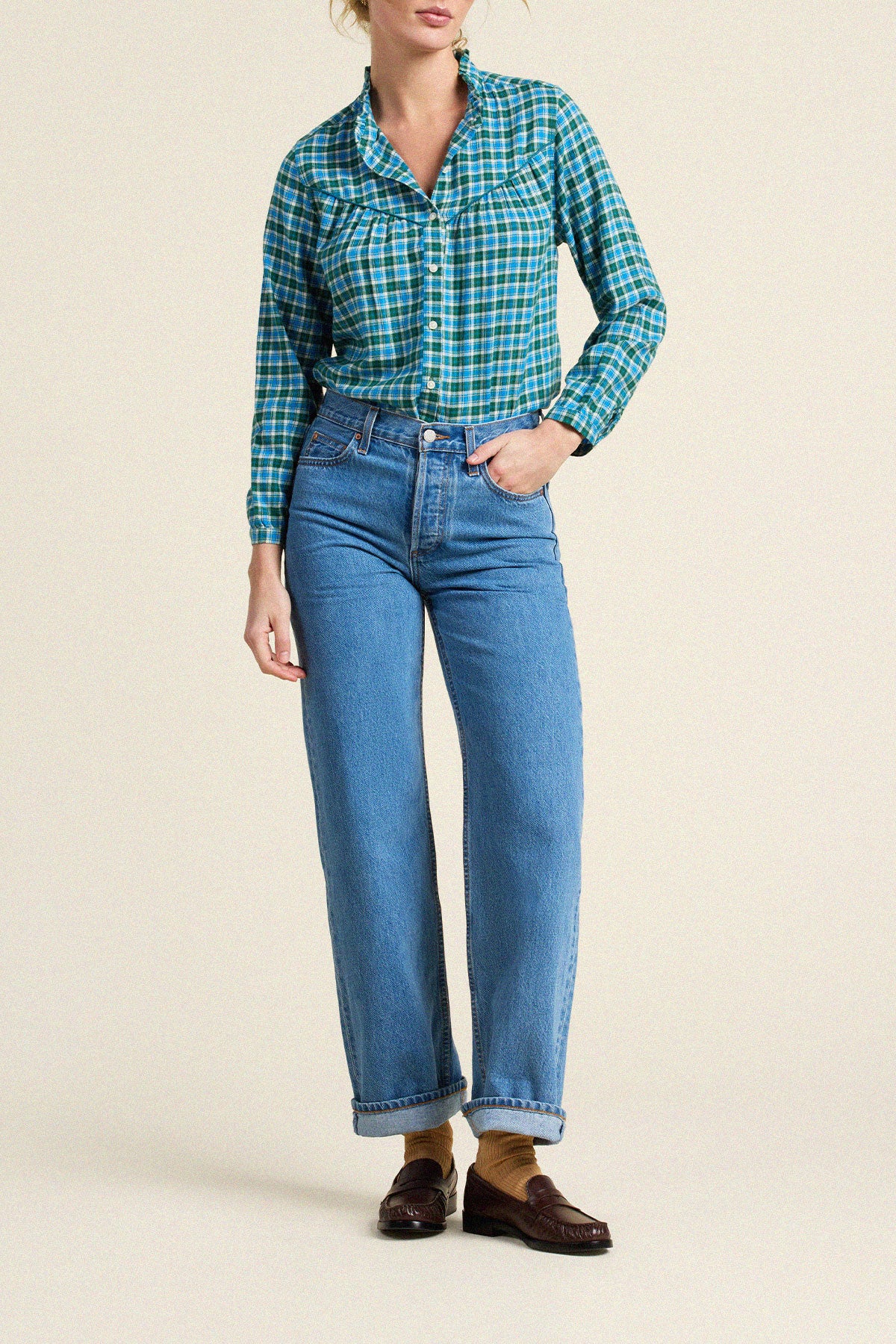 Trovata Ruth shirt in Fogline Plaid, cotton — view 4
