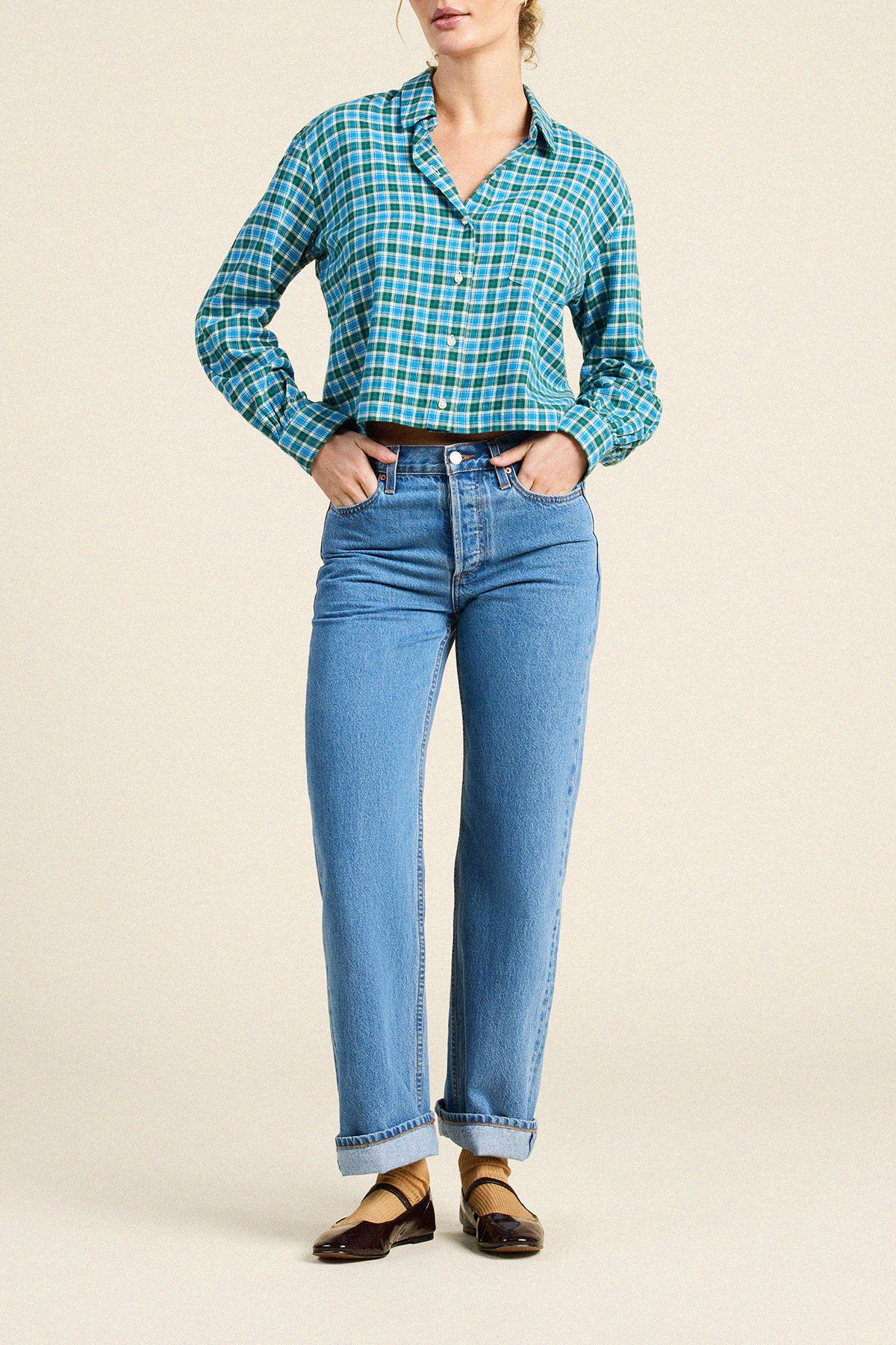 Trovata Nessa shirt in Fogline Plaid, cotton — view 3