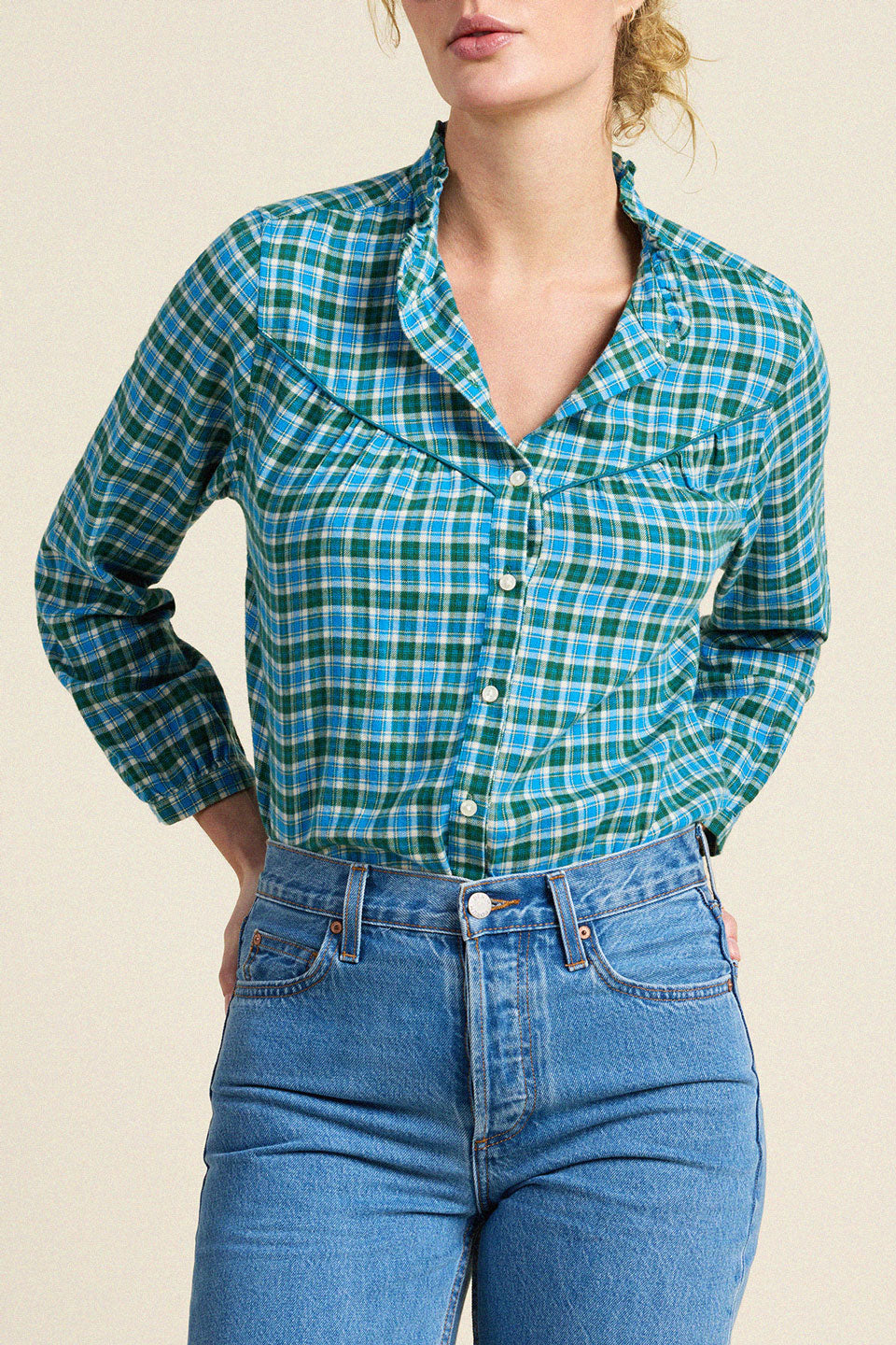 Trovata Ruth shirt in Fogline Plaid, cotton — view 2