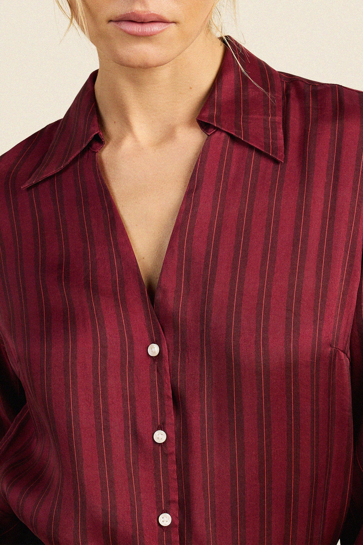 Trovata Justine blouse in Garnet Stripe, cupro-viscose blend — view 2