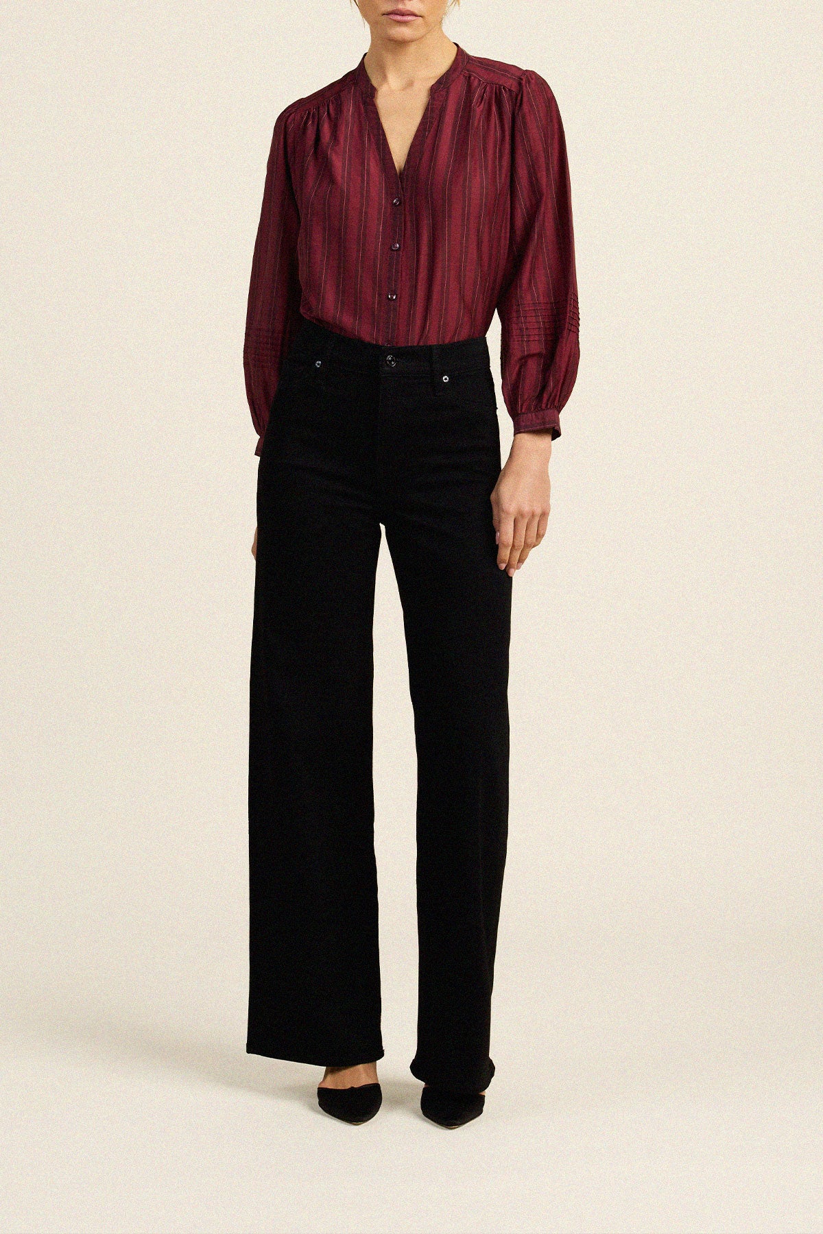 Trovata Pauline blouse in Garnet Stripe, cotton-silk blend — view 3