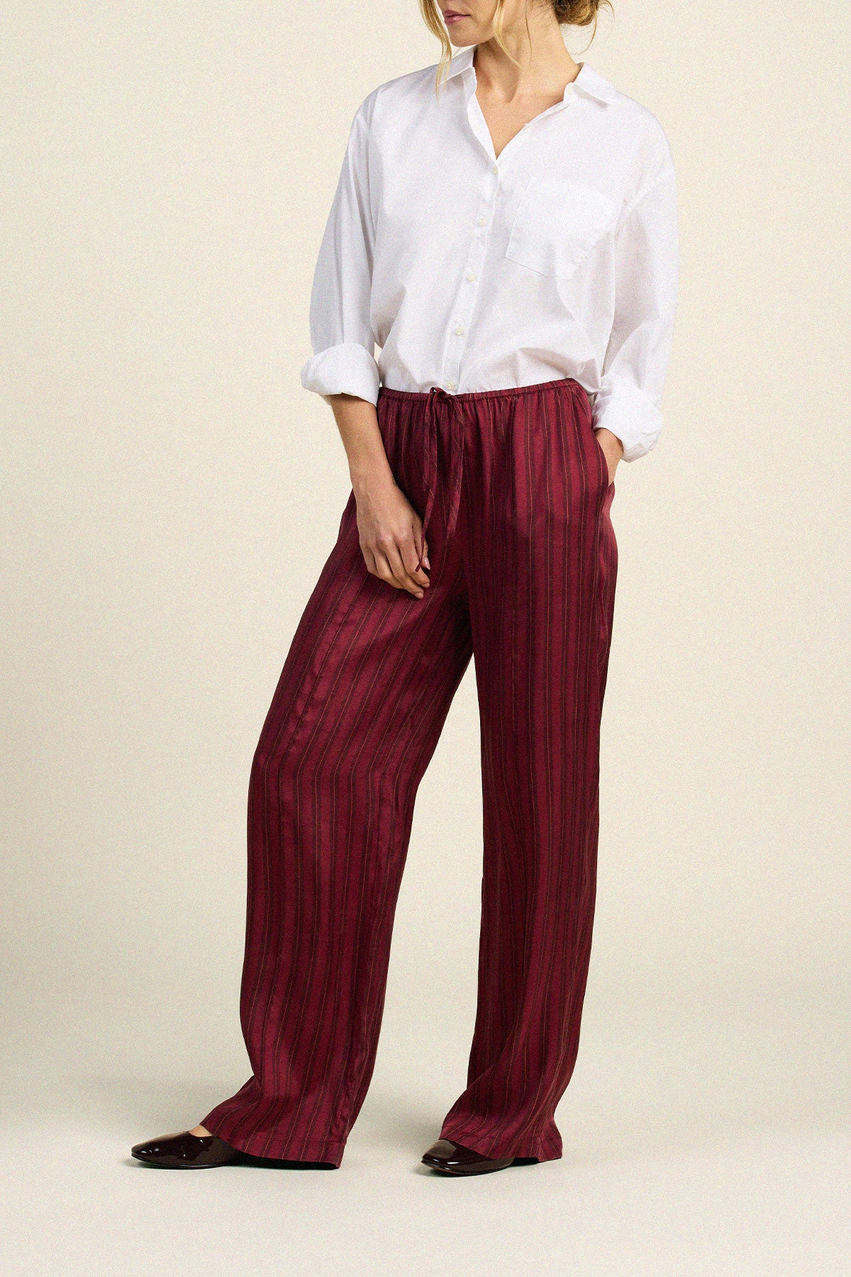 Trovata Zella pant in Garnet Stripe, cupro-viscose blend — view 3