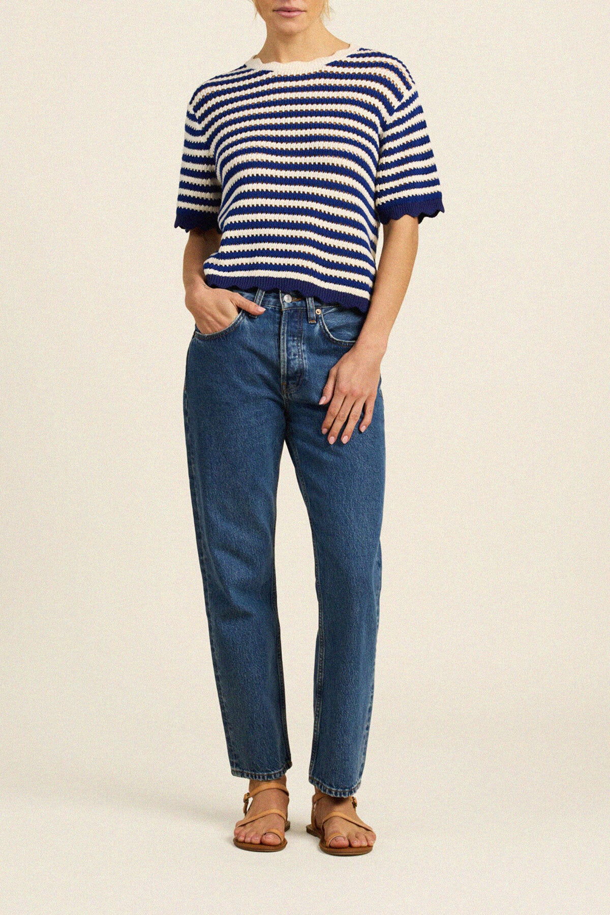 Jules Sweater T-Shirt Navy W/ Antique White Stripe
