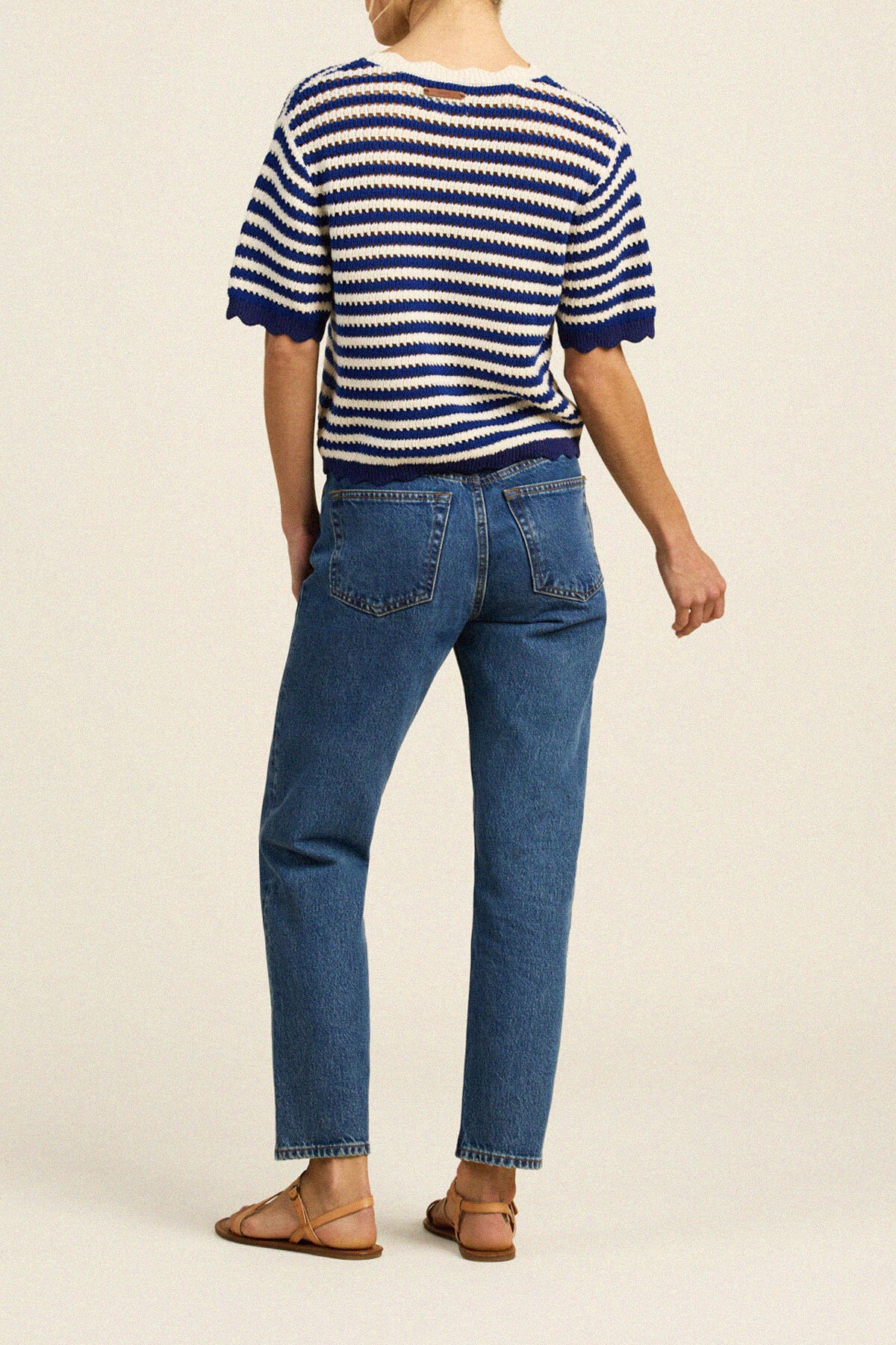 Jules Sweater T-Shirt Navy W/ Antique White Stripe