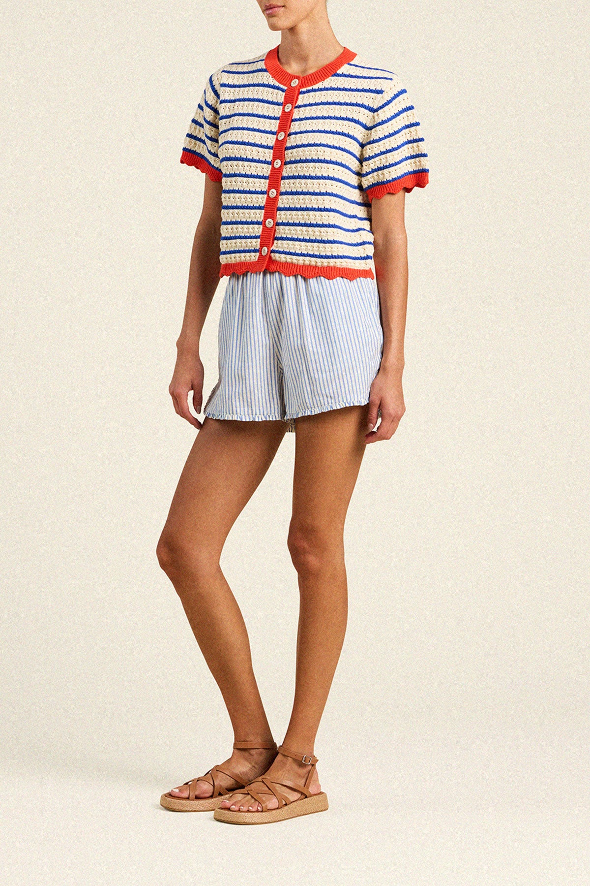 Aurora Cardigan Antique White/Navy Stripe