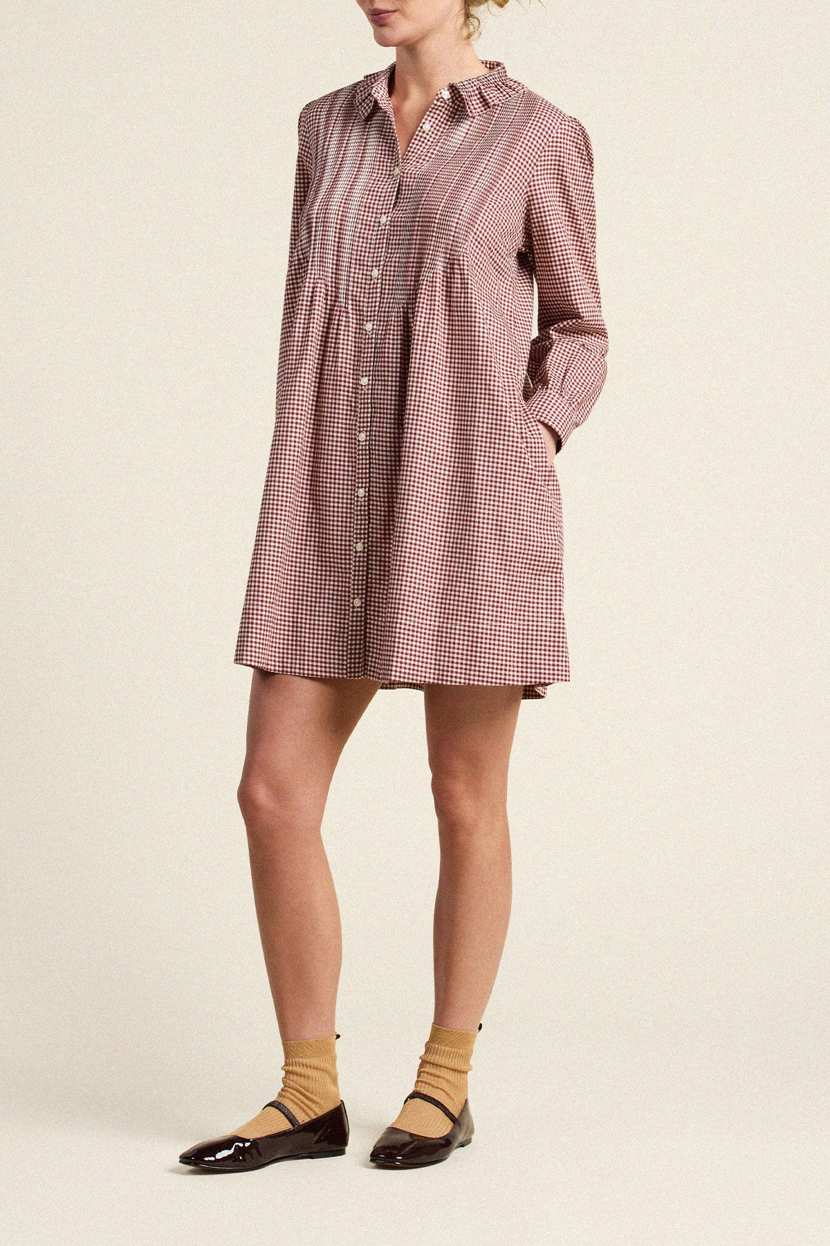 Trovata Olive dress in Mahogany Check, cotton — view 4