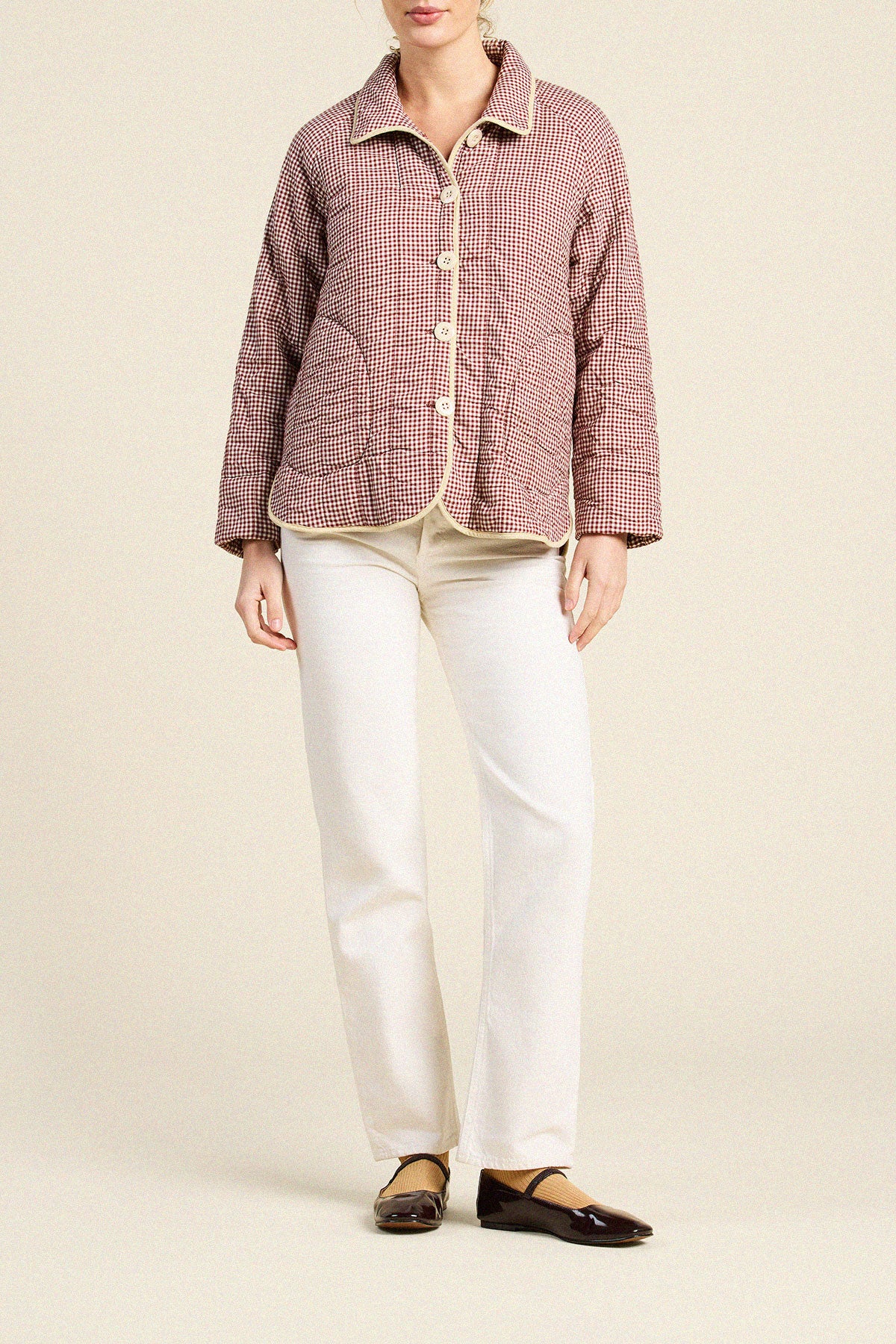 Trovata Ginny quilted jacket in Mahogany Check, cotton — view 3
