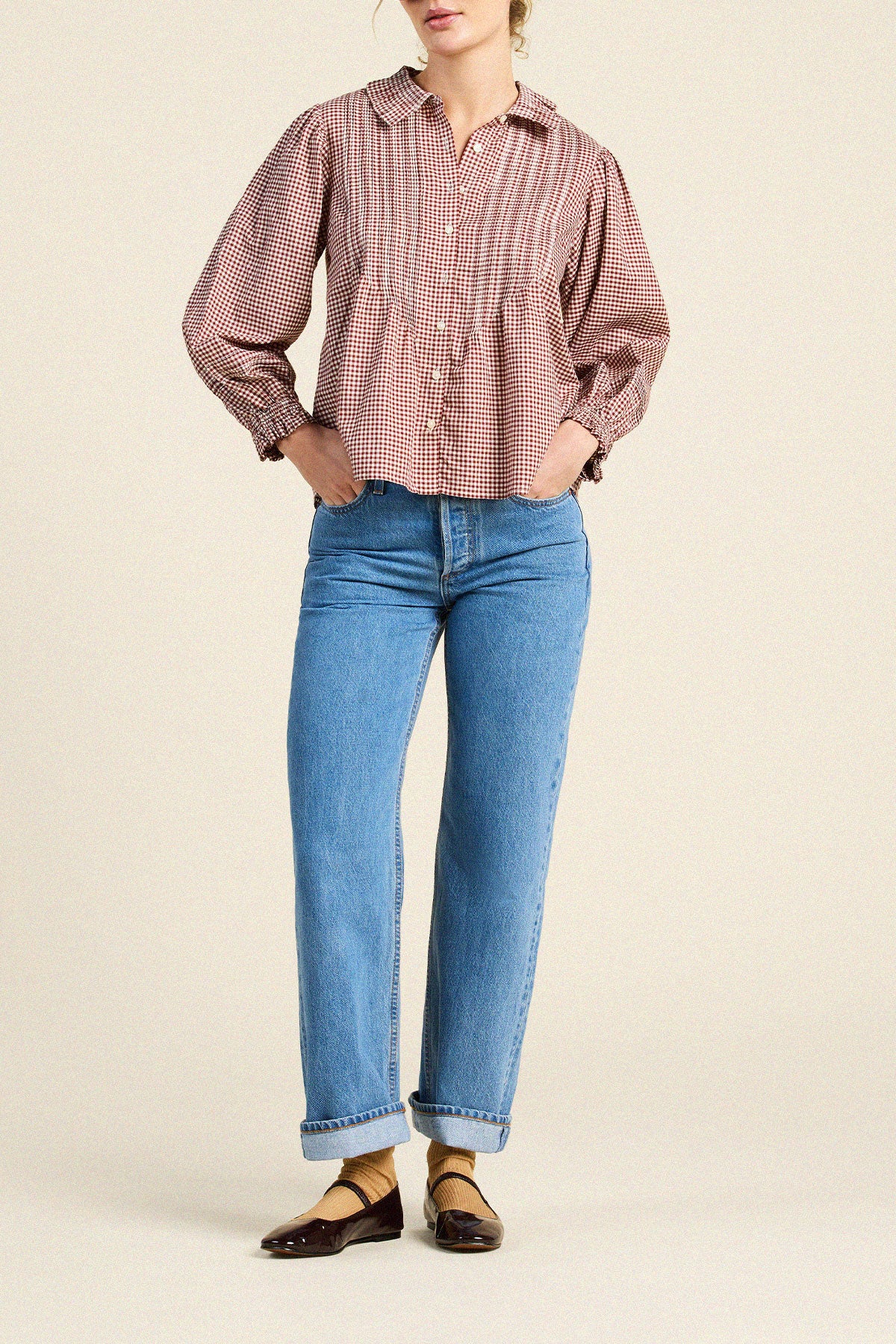 Trovata Francesca blouse in Mahogany Check, cotton — view 3