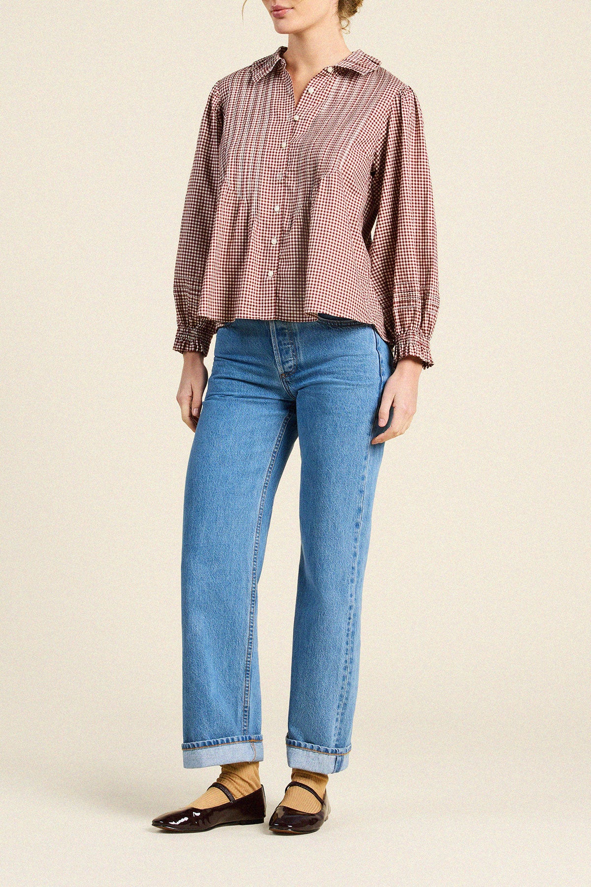 Trovata Francesca blouse in Mahogany Check, cotton — view 4
