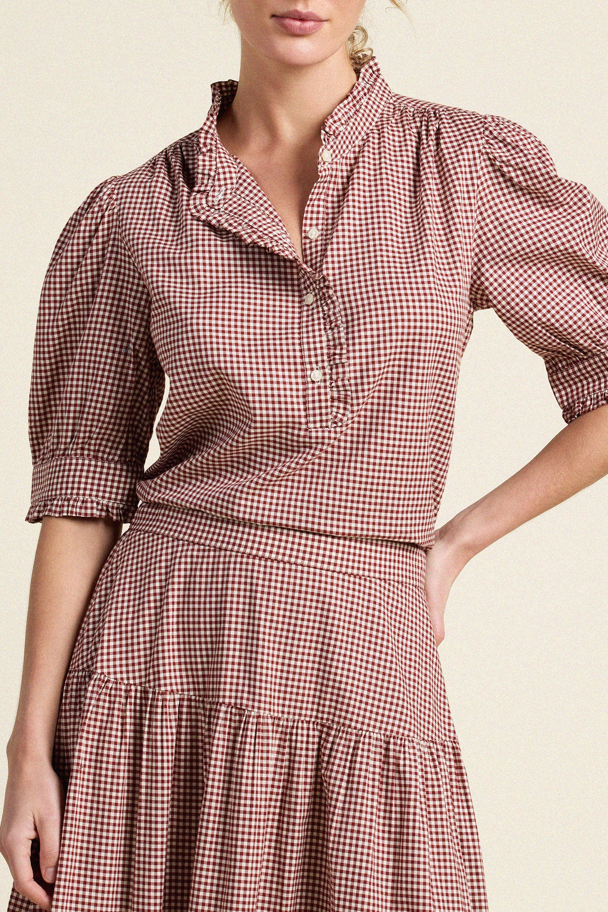 Trovata Noah blouse in Mahogany Check, cotton — view 2