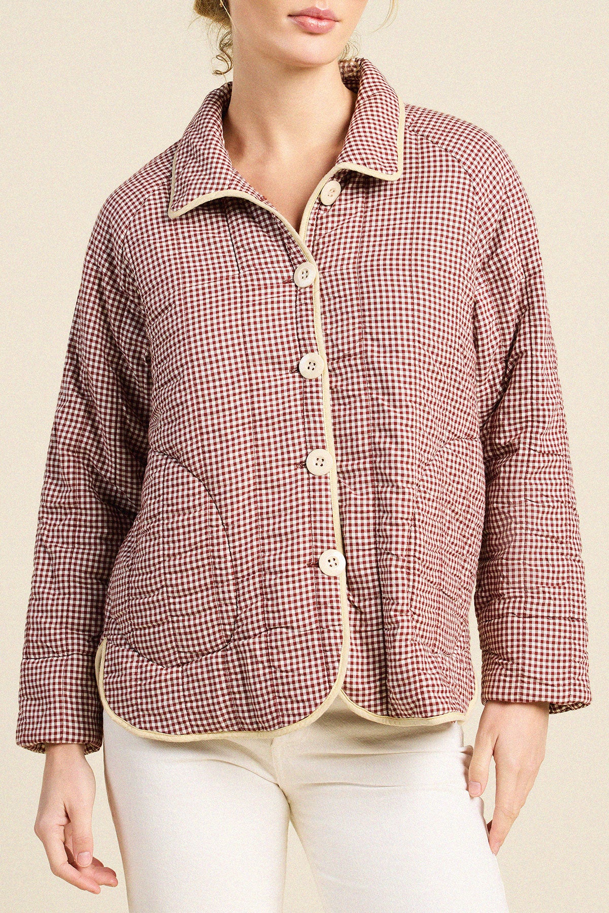 Trovata Ginny quilted jacket in Mahogany Check, cotton — view 2