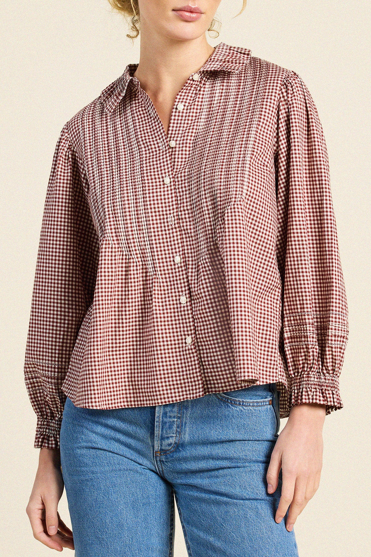 Trovata Francesca blouse in Mahogany Check, cotton — view 2